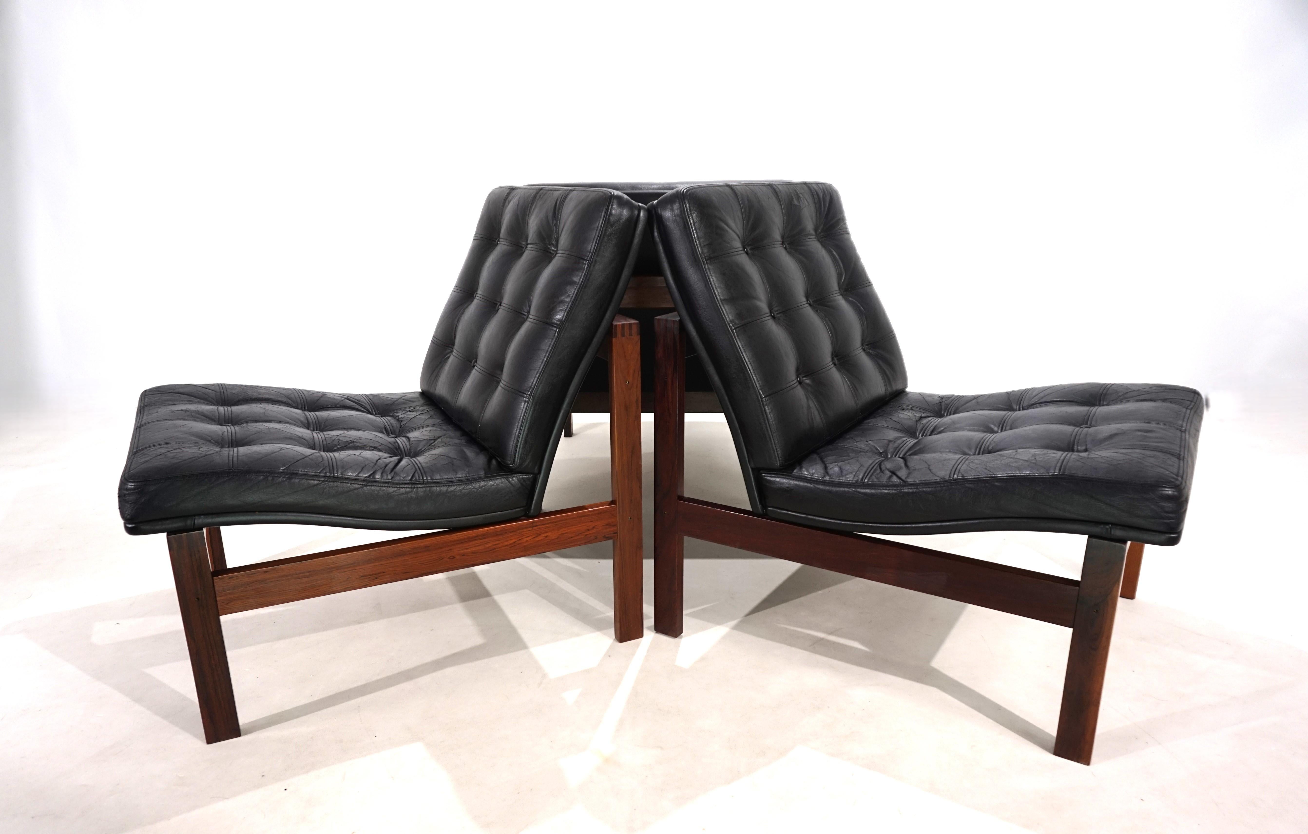 France & Son Juego de 3 sillones modulares de cuero de O. Gjerløv-Knudsen/T. Lind Danés en venta