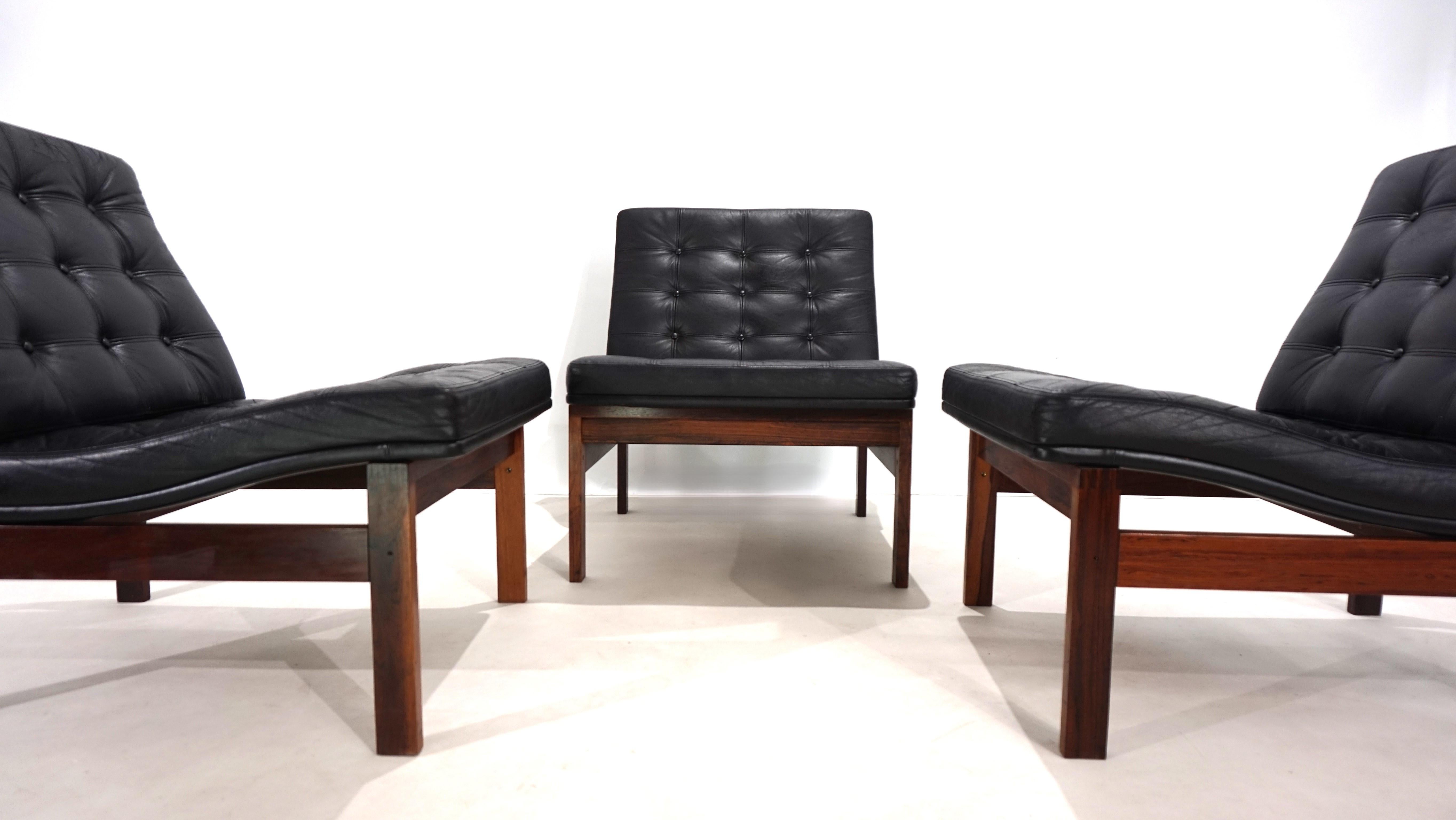 France & Son Juego de 3 sillones modulares de cuero de O. Gjerløv-Knudsen/T. Lind en Bastante bueno estado para la venta en Ludwigslust, DE