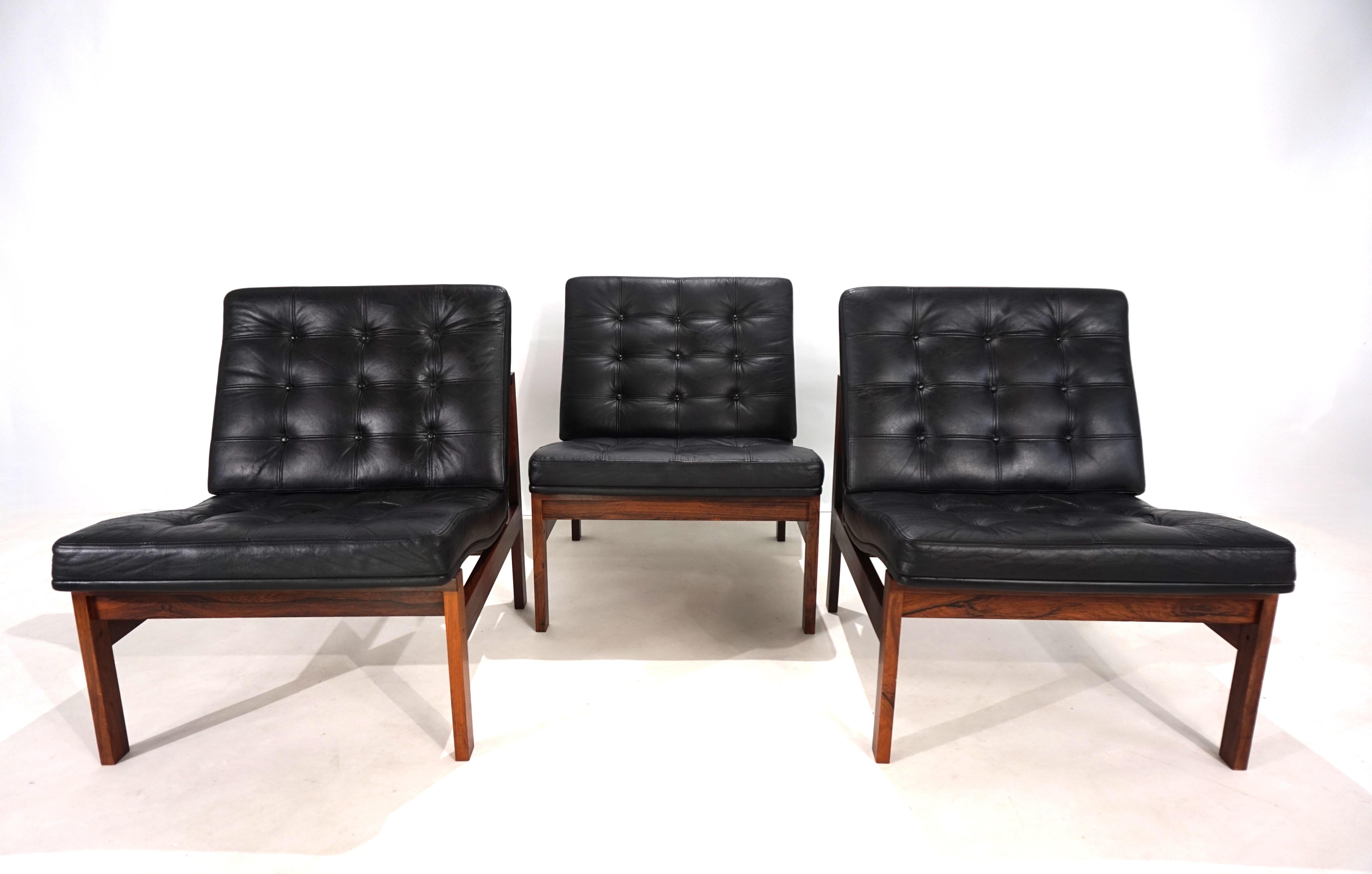 France & Son Juego de 3 sillones modulares de cuero de O. Gjerløv-Knudsen/T. Lind en venta 1