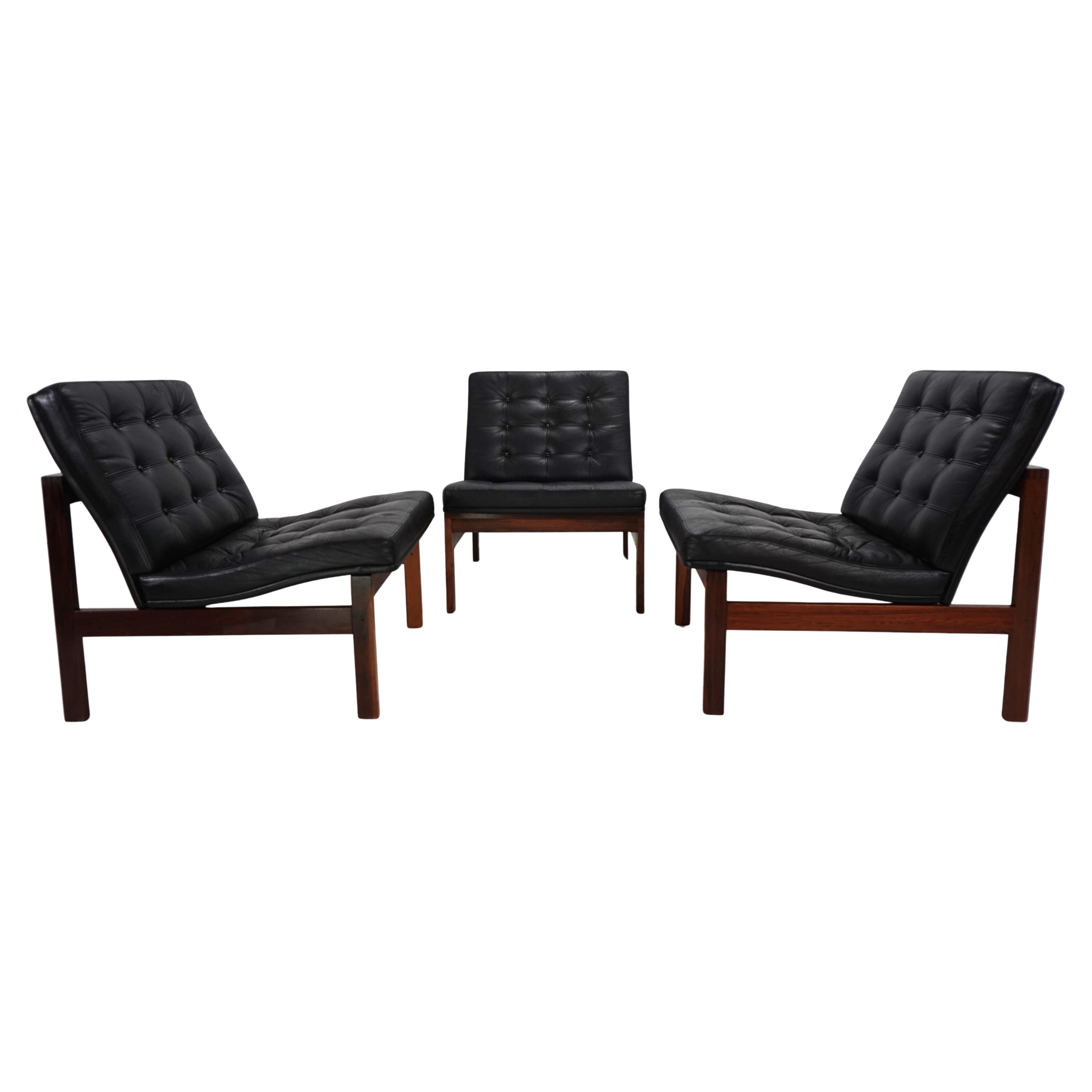 France & Son Juego de 3 sillones modulares de cuero de O. Gjerløv-Knudsen/T. Lind en venta