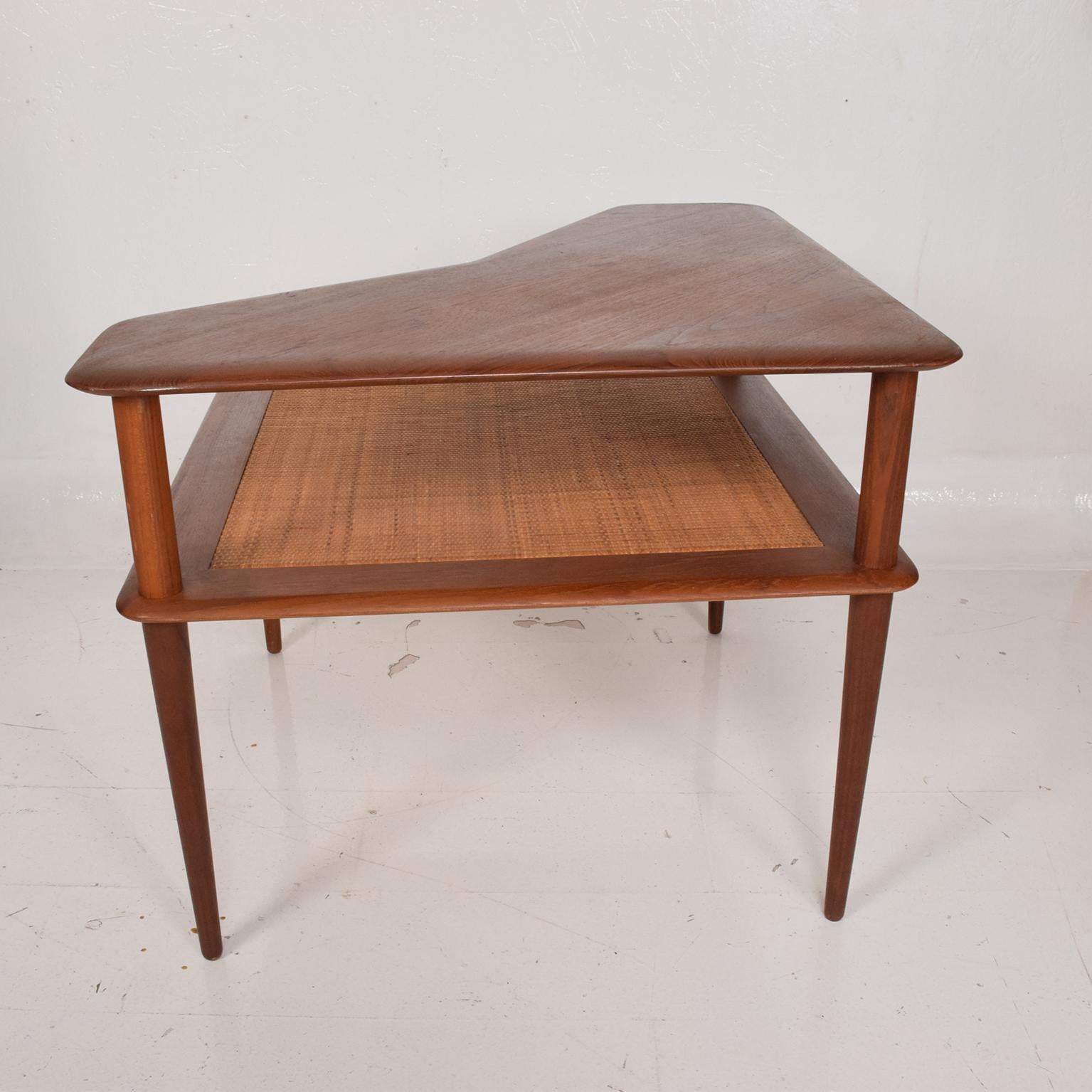 Mid-20th Century France & Sons Peter Hvidt Corner Teak Cane Table Danish Modern Daverkosen