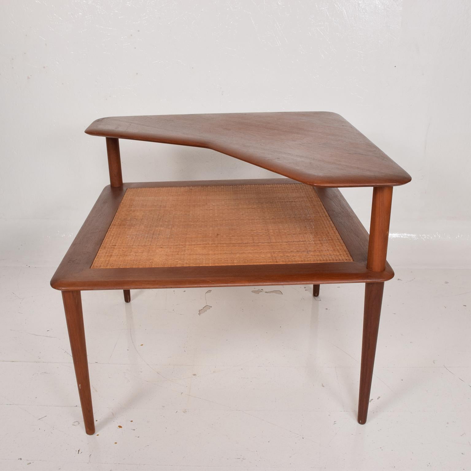 France & Sons Peter Hvidt Corner Teak Cane Table Danish Modern Daverkosen 1