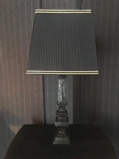 France Black Laquered Wood Table Lamp with Black Fabric Lampshade