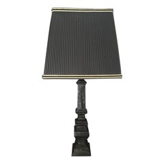 France Black Laquered Wood Table Lamp with Black Fabric Lampshade