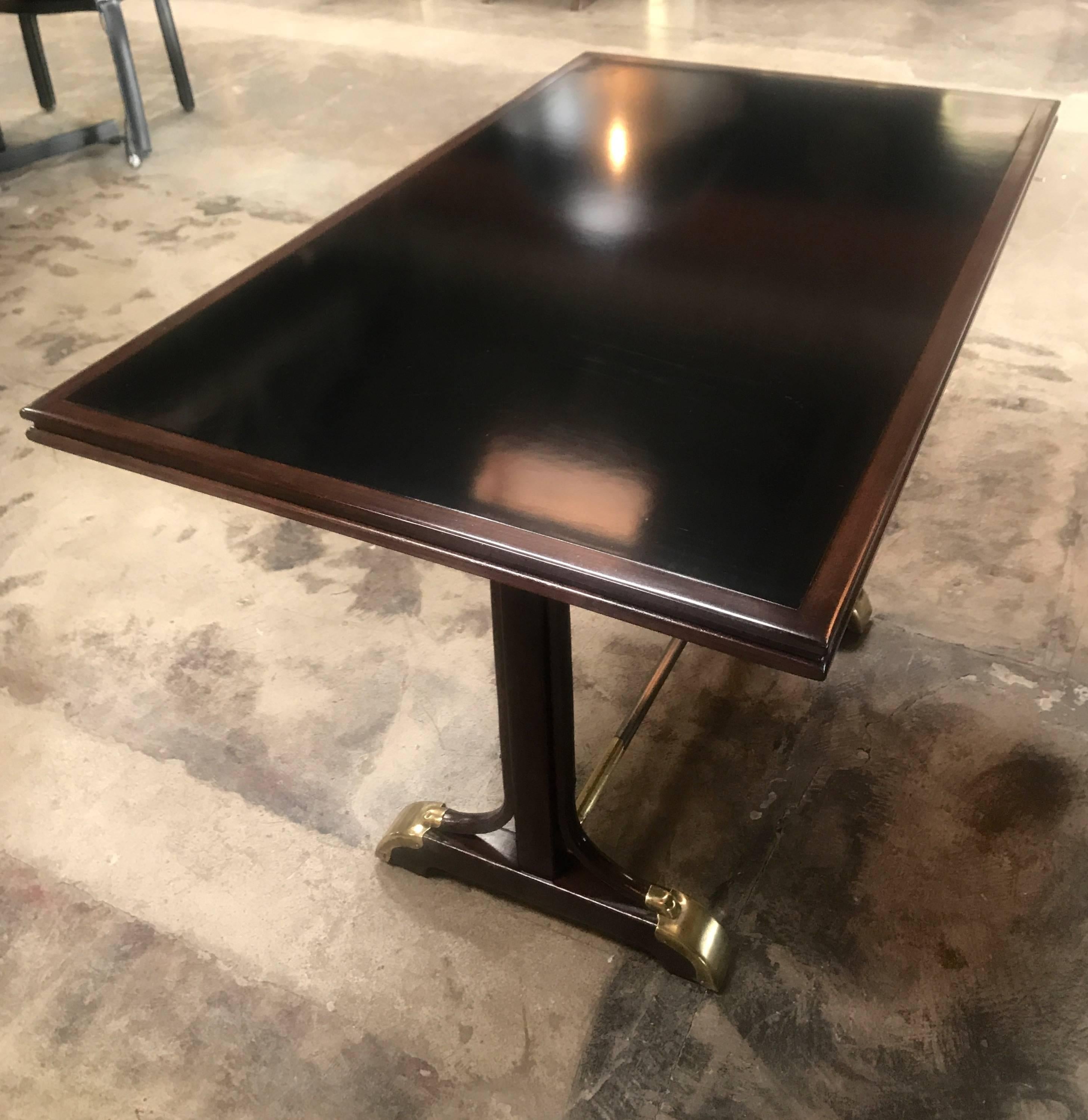 French France Writing Table 1940s with Brass Feet