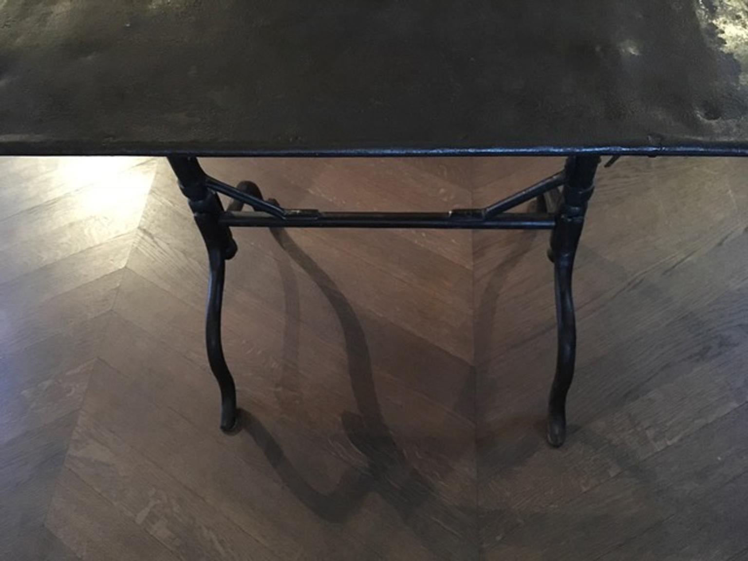 1930 France Wrought Iron Bistrot Table with Folding Top Outdoor Indoor Use 2