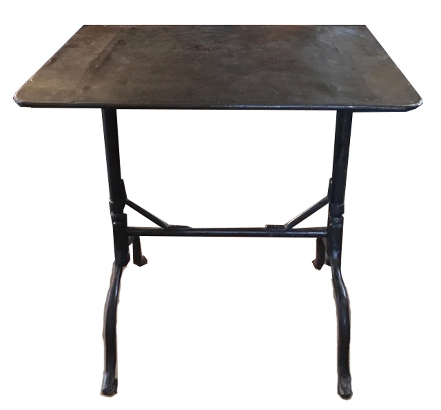 1930 France Wrought Iron Bistrot Table with Folding Top Outdoor Indoor Use