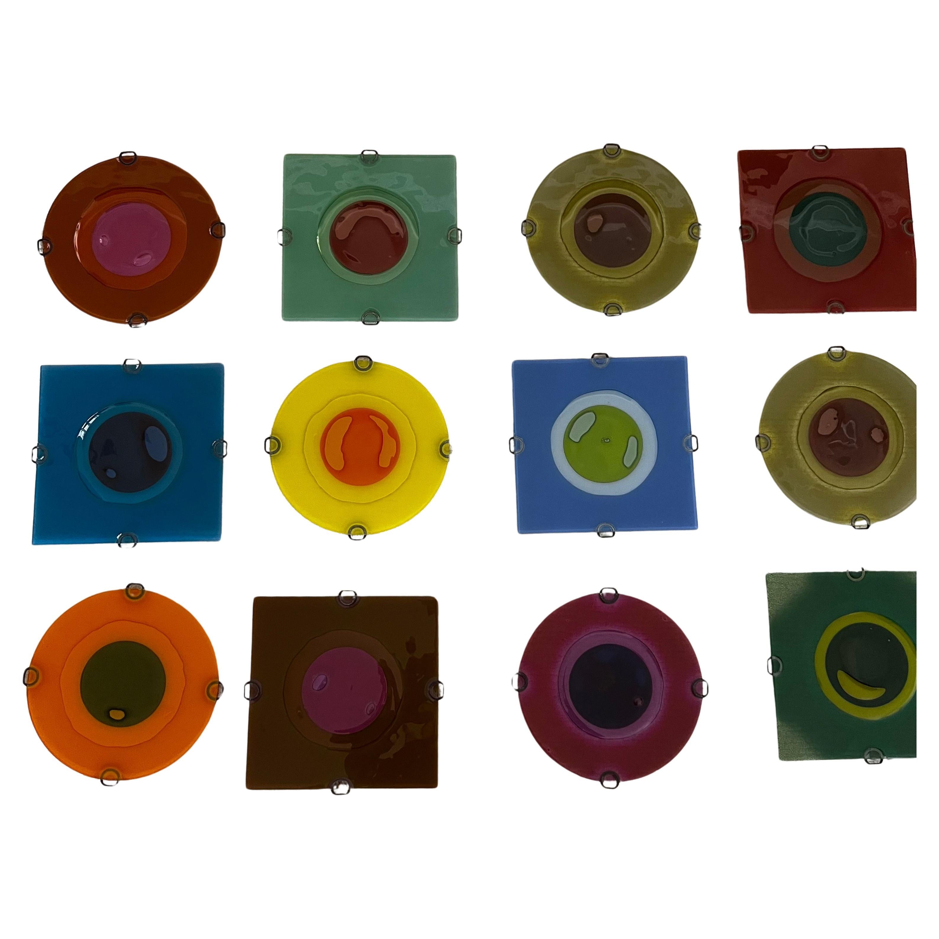 Mid-Century Modern Frances and Michael Higgins Large Square and Round Multi Colored Rondelays Lot