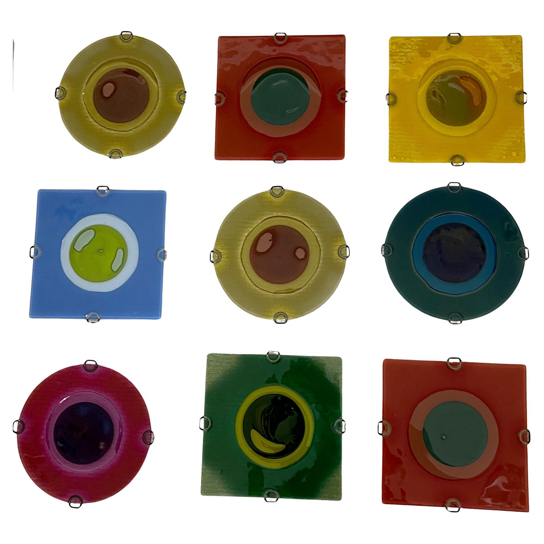 American Frances and Michael Higgins Large Square and Round Multi Colored Rondelays Lot