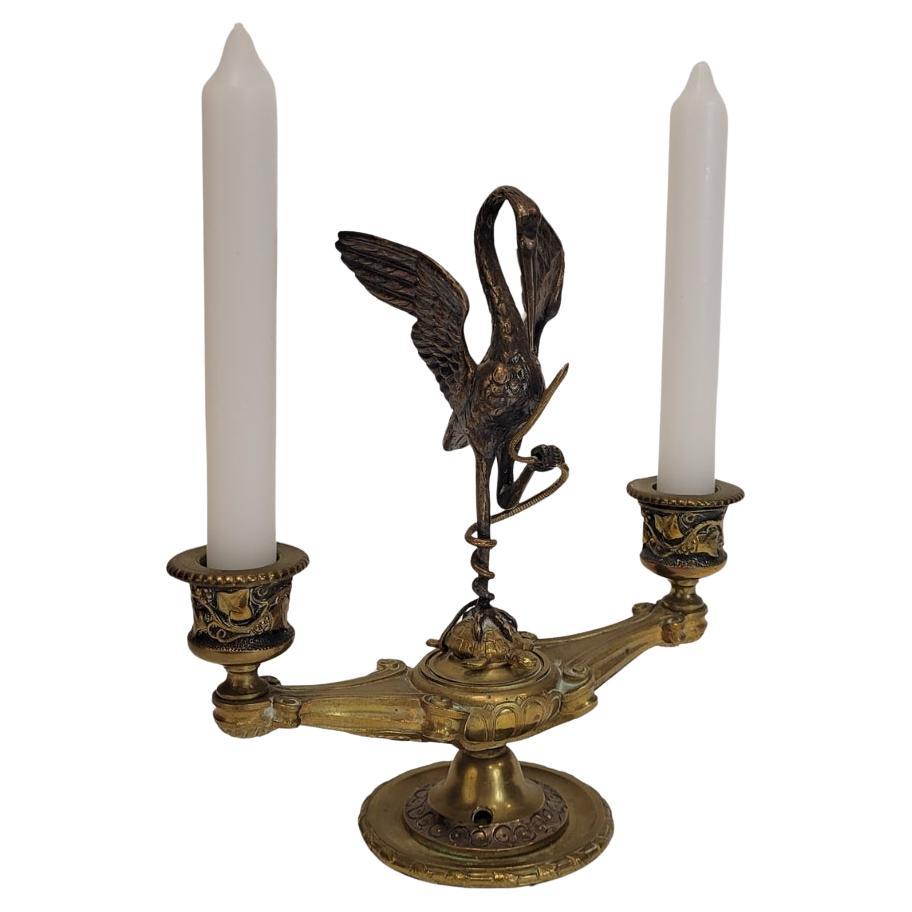Frances August - Maximilien Delafontaine "Heron with Snake" ormolu candelabra For Sale