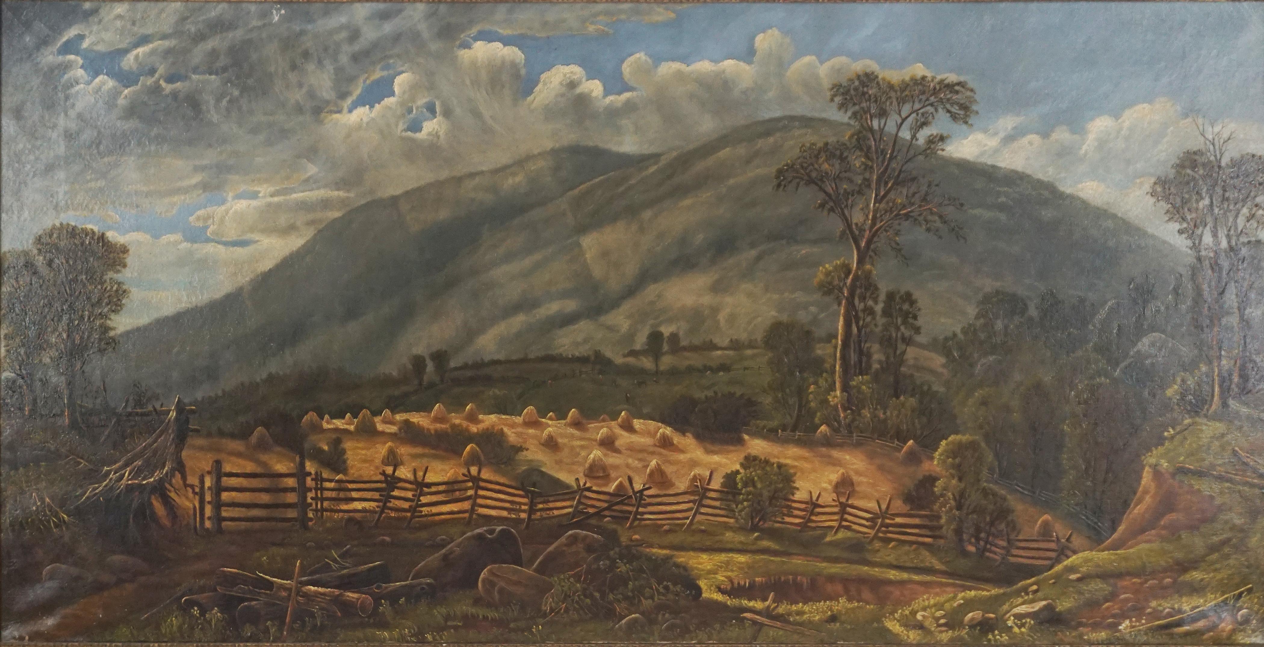 Pintura al óleo original de finales del siglo XIX sobre un paisaje del norte del estado de Nueva York - Painting de Frances B. Clark