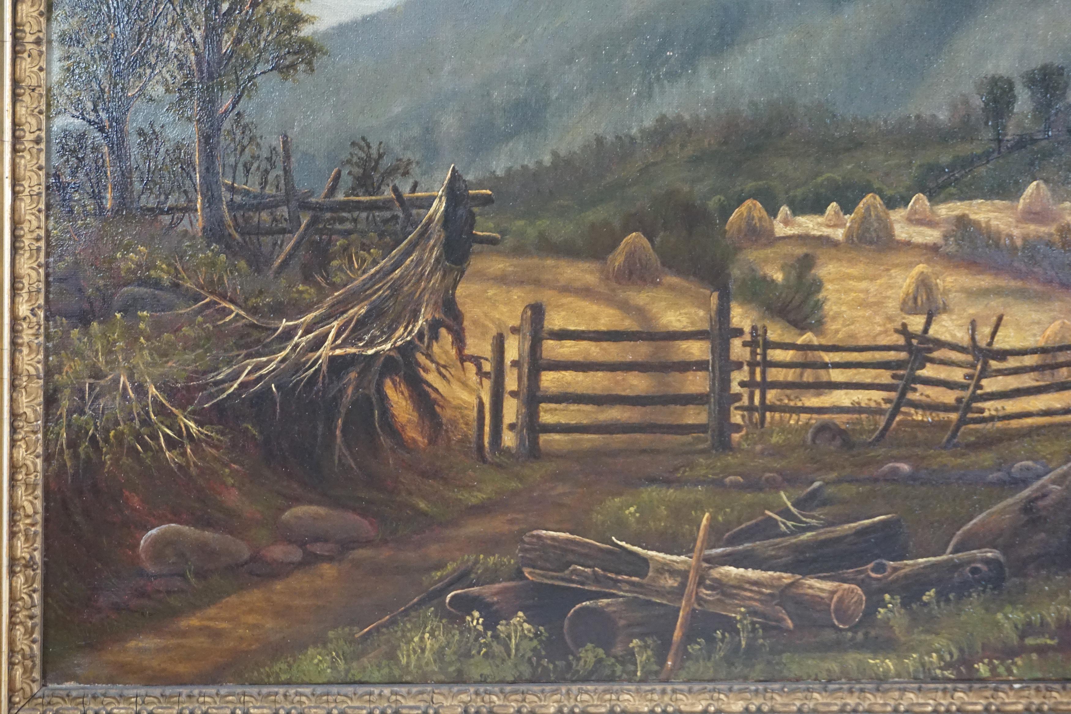 Pintura al óleo original de finales del siglo XIX sobre un paisaje del norte del estado de Nueva York - Painting Posimpresionista de Frances B. Clark