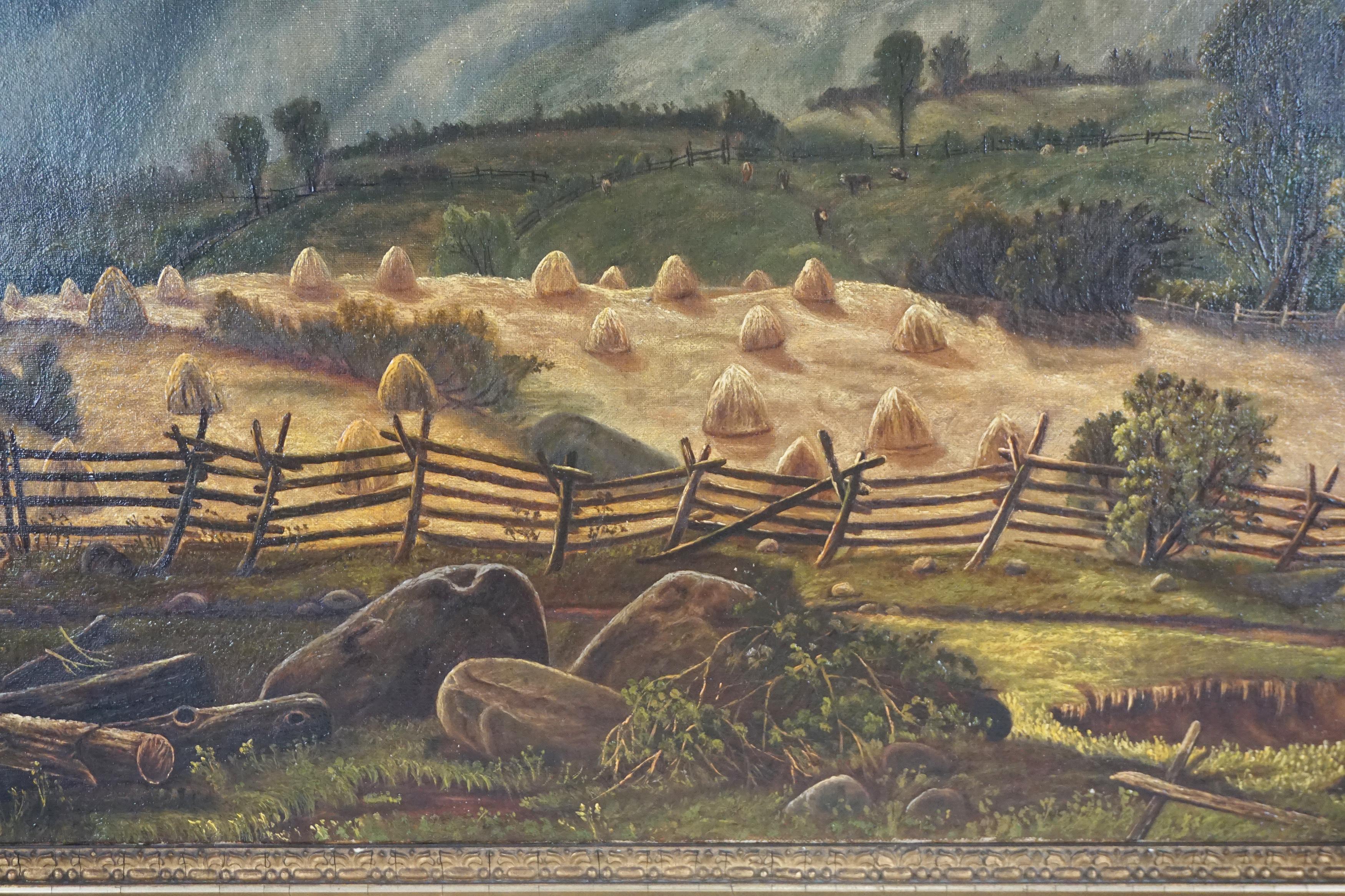Pintura al óleo original de finales del siglo XIX sobre un paisaje del norte del estado de Nueva York en venta 1