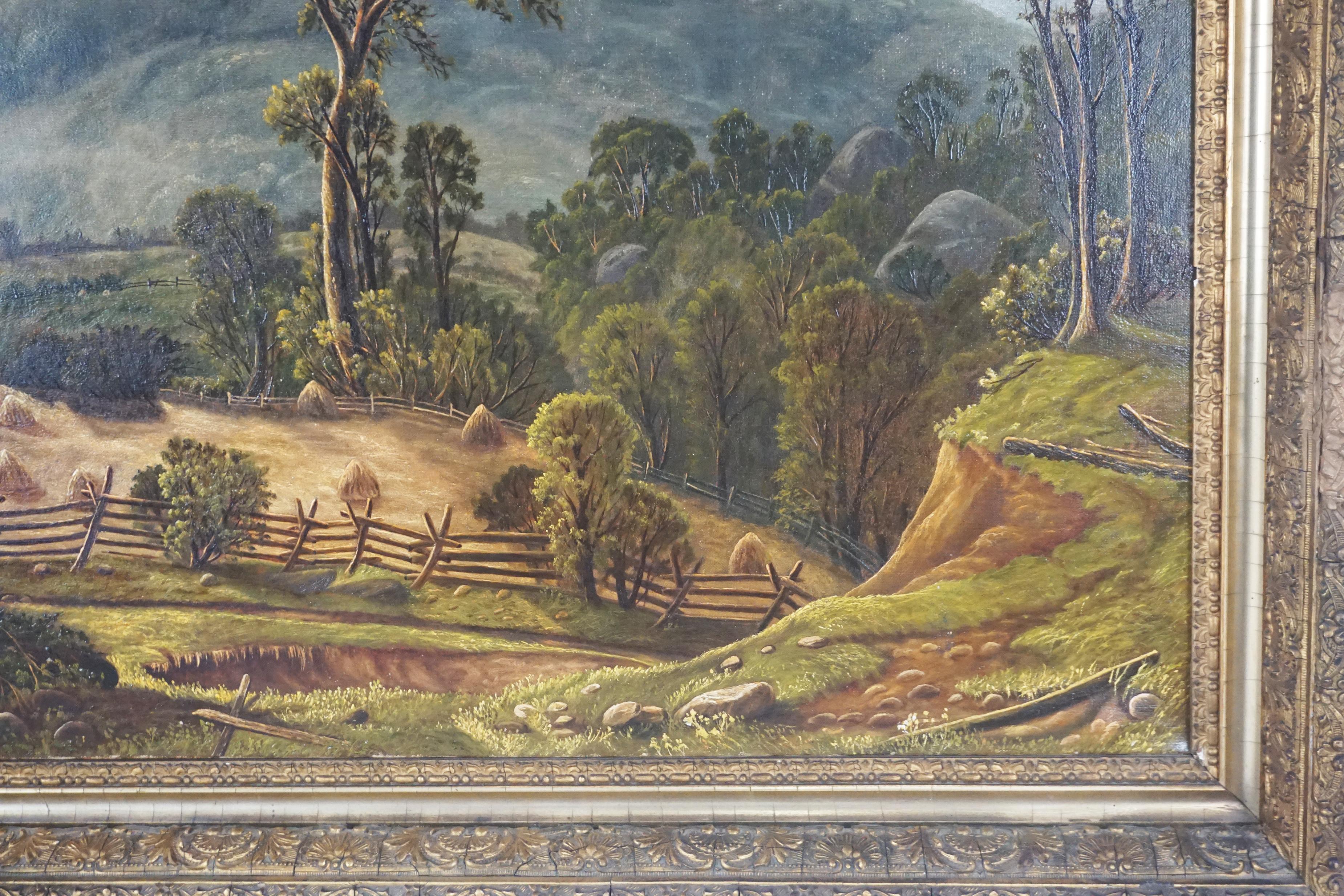 Pintura al óleo original de finales del siglo XIX sobre un paisaje del norte del estado de Nueva York en venta 2