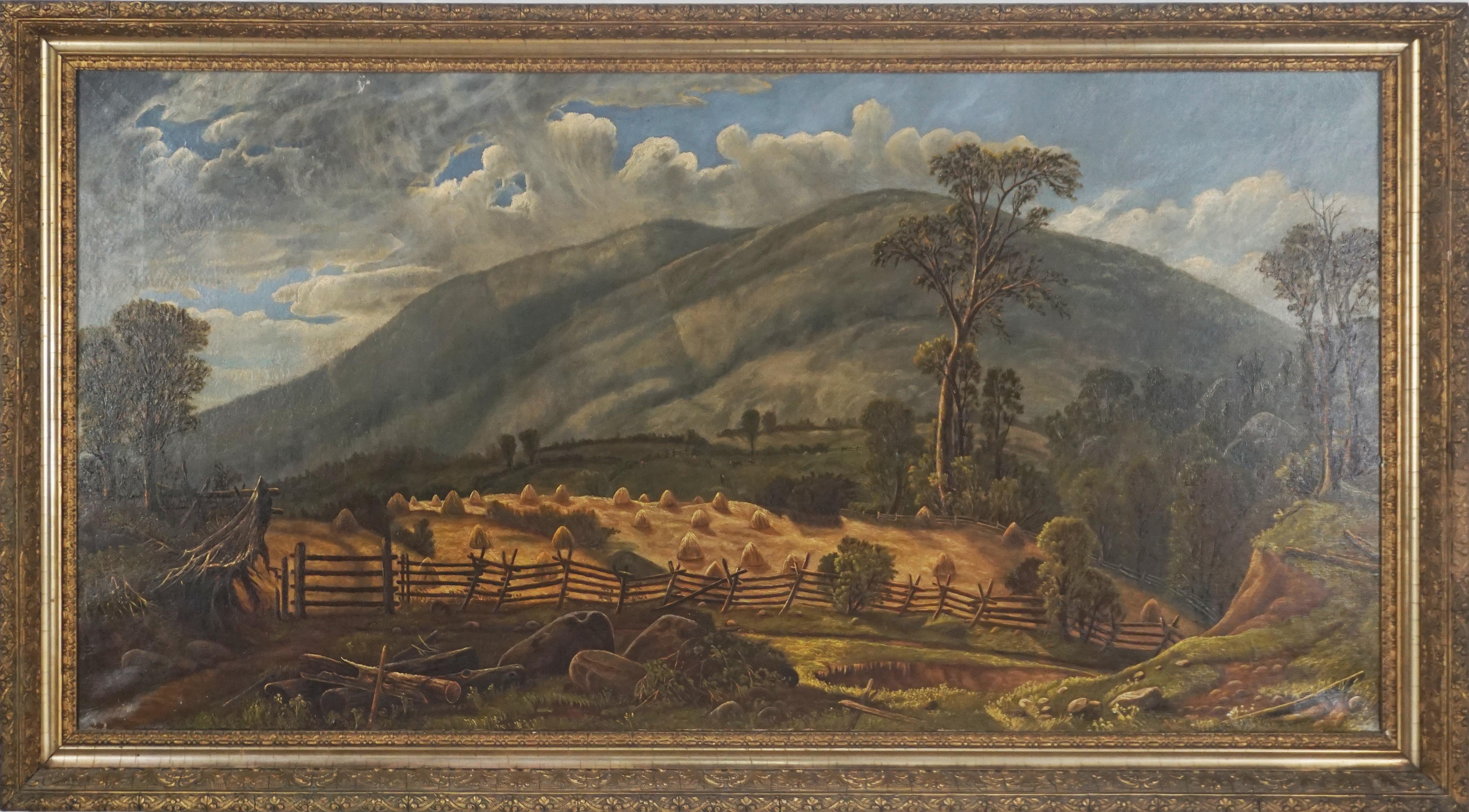 Pintura al óleo original de finales del siglo XIX sobre un paisaje del norte del estado de Nueva York