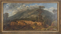 Pintura al óleo original de finales del siglo XIX sobre un paisaje del norte del estado de Nueva York
