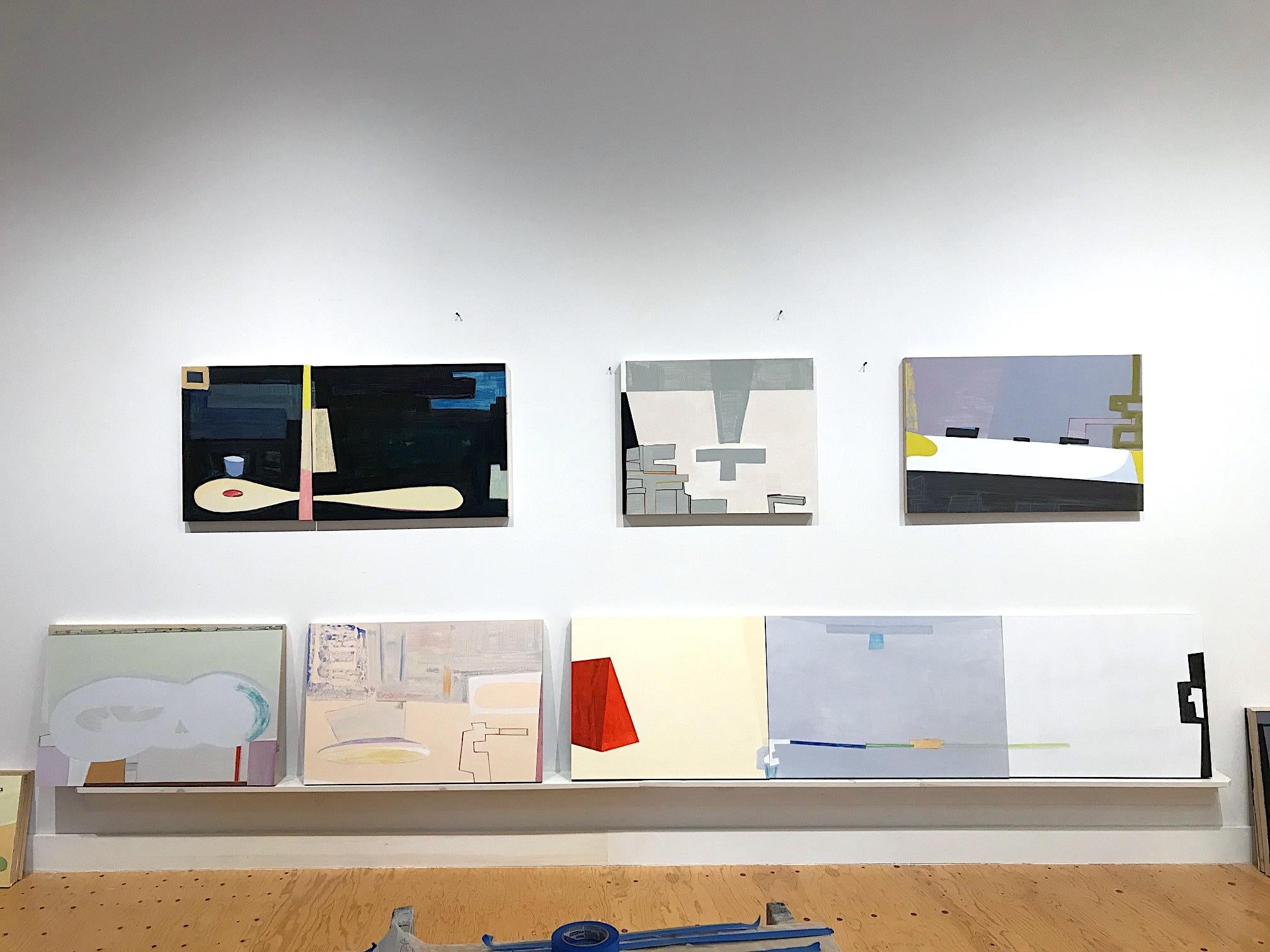 FRANCES BARTH COM 1, 2011 Acrylic, digital photo, on gessoed panel - Gray Abstract Painting by Frances Barth