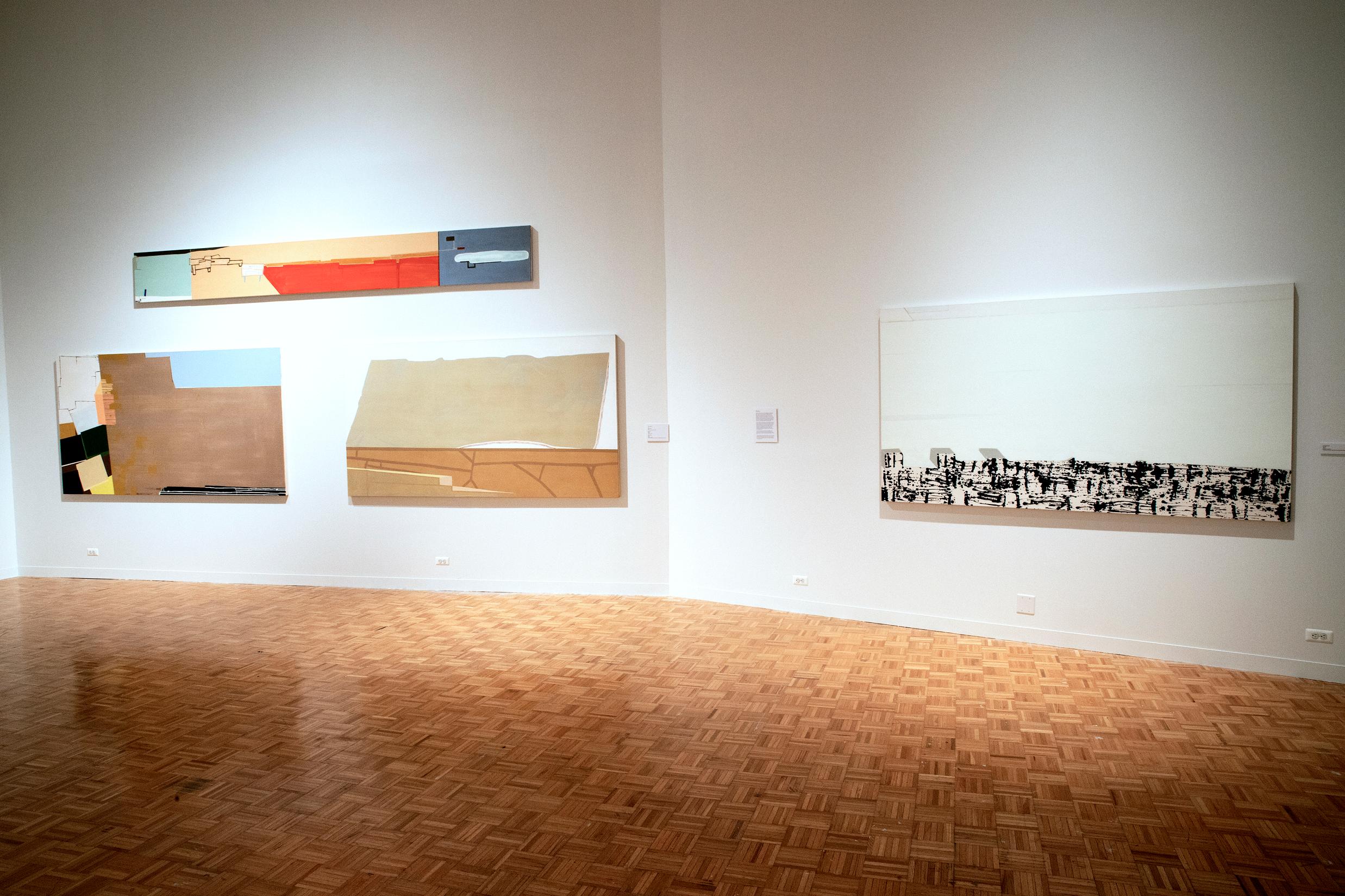 The COM painting are a series of five paintings on panels created in 2011. Those panels are meant to be read in a cinematic way from left to right as the light changes in each work, indicating a progression of time from early morning to late in the