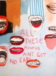All These Mouths - Frances Berry - Acrylic, Charcoal, Glitter on Canvas, 2020 