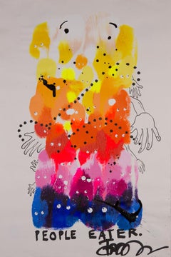 People Eater - Acrylic and Ink painting on paper - paint monster with hands
