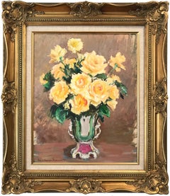 "Yellow Roses" American Impressionist 20th Century Still Life Flowers Painting