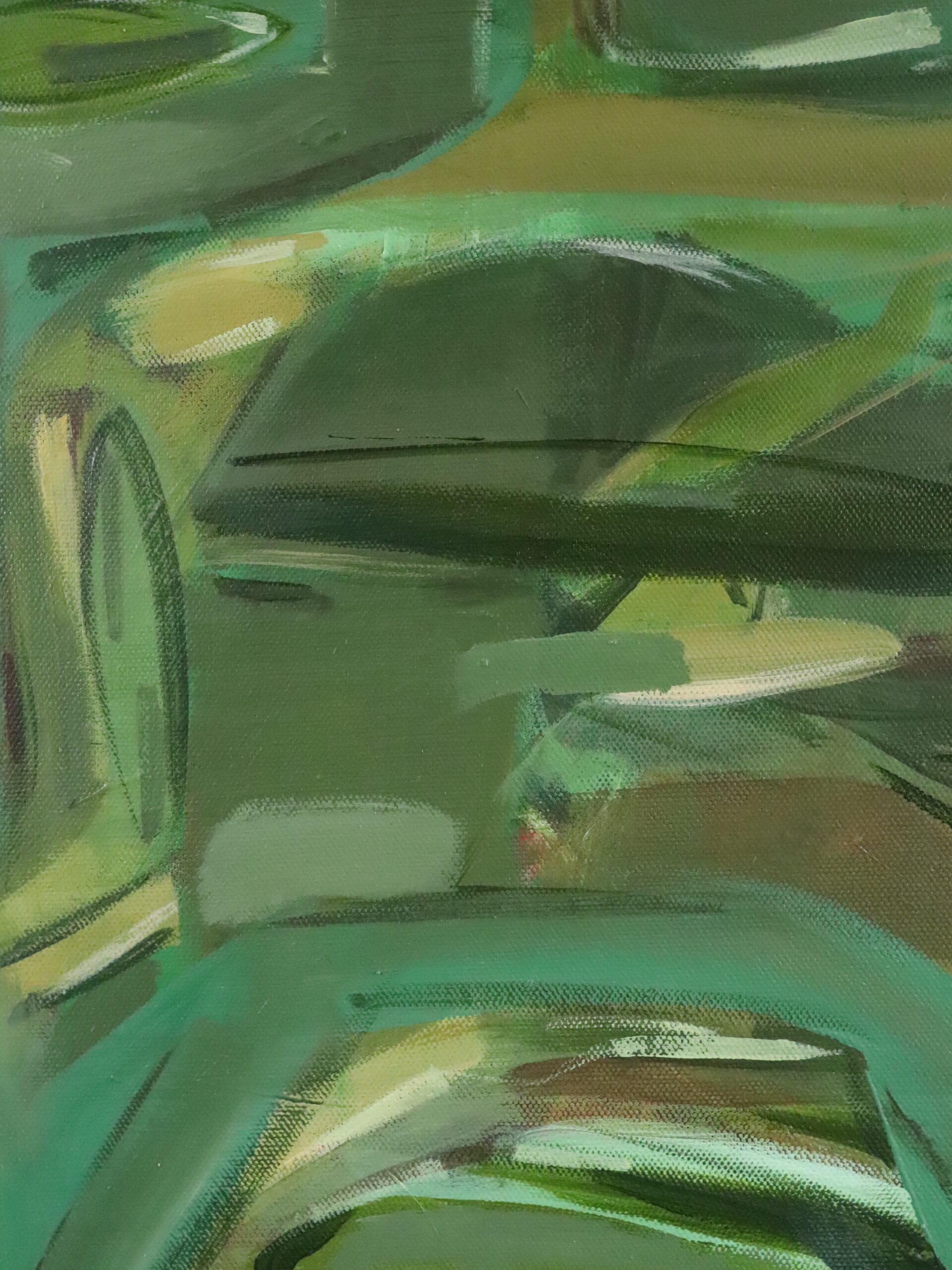 Contemporary Modernist Original Abstract Acrylic Painting - Resting in Green For Sale 7
