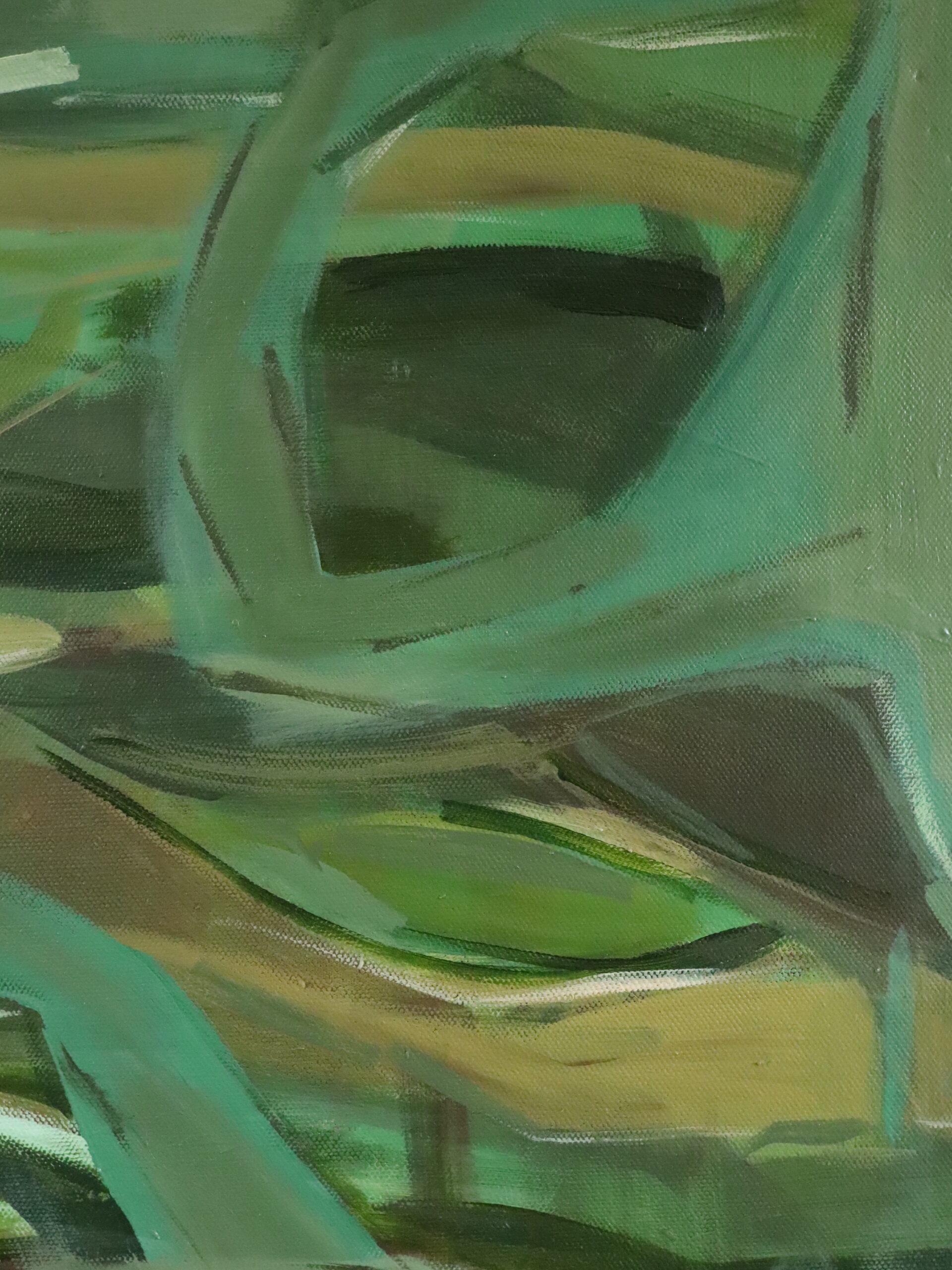 Contemporary Modernist Original Abstract Acrylic Painting - Resting in Green For Sale 8