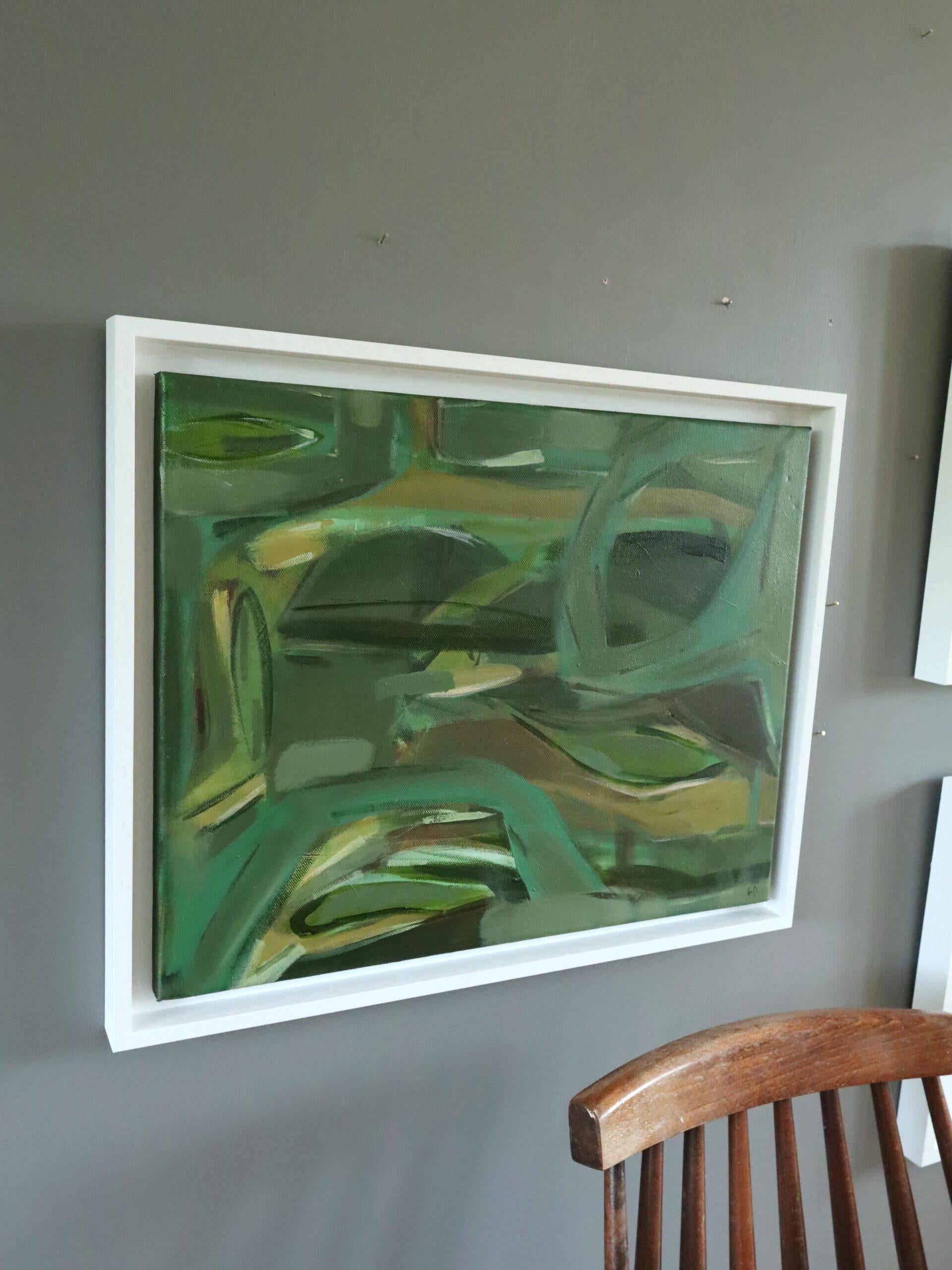 Contemporary Modernist Original Abstract Acrylic Painting - Resting in Green For Sale 2