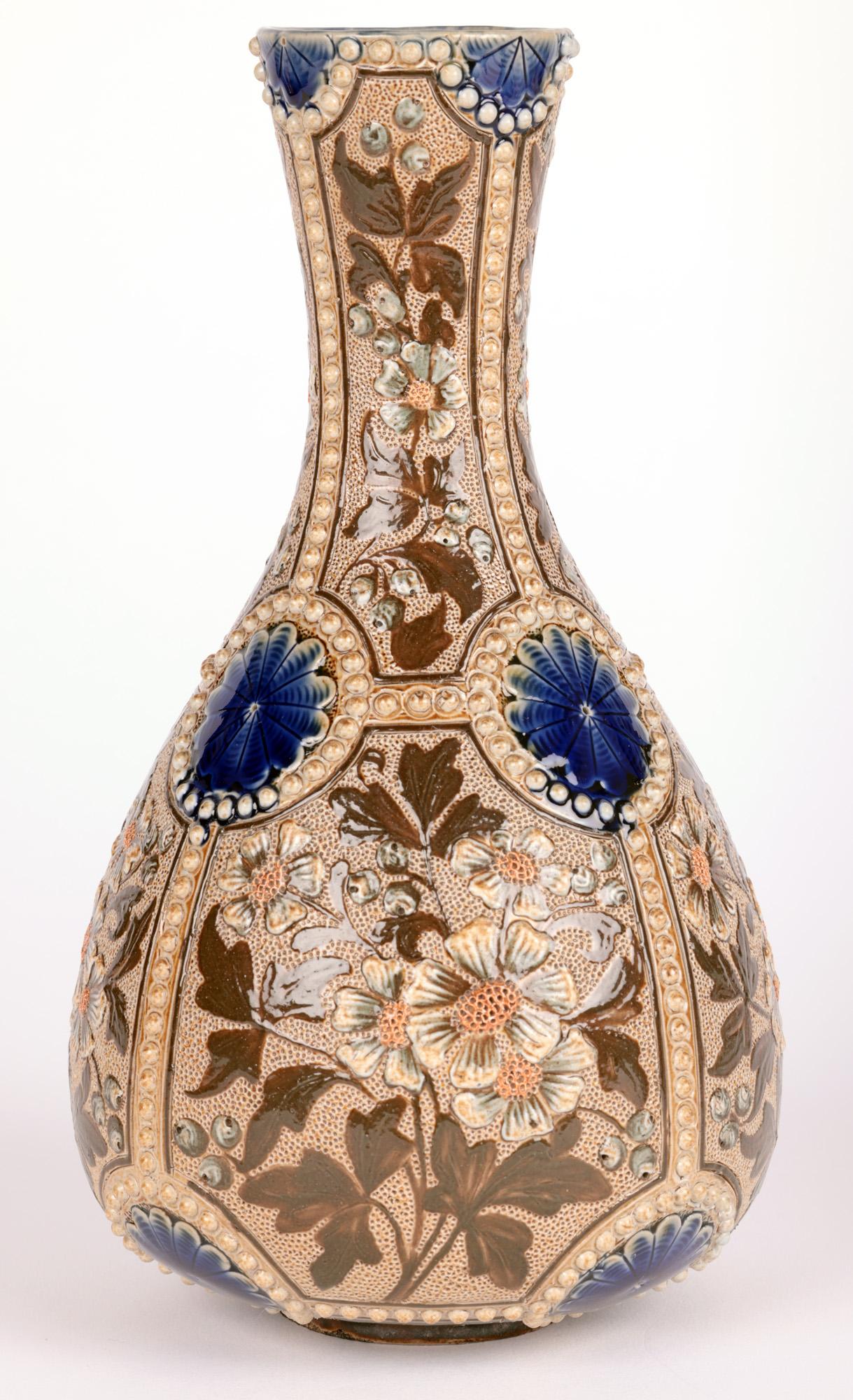 Frances E Lee Doulton Lambeth Pair Exceptional Floral Bottle Vases 3