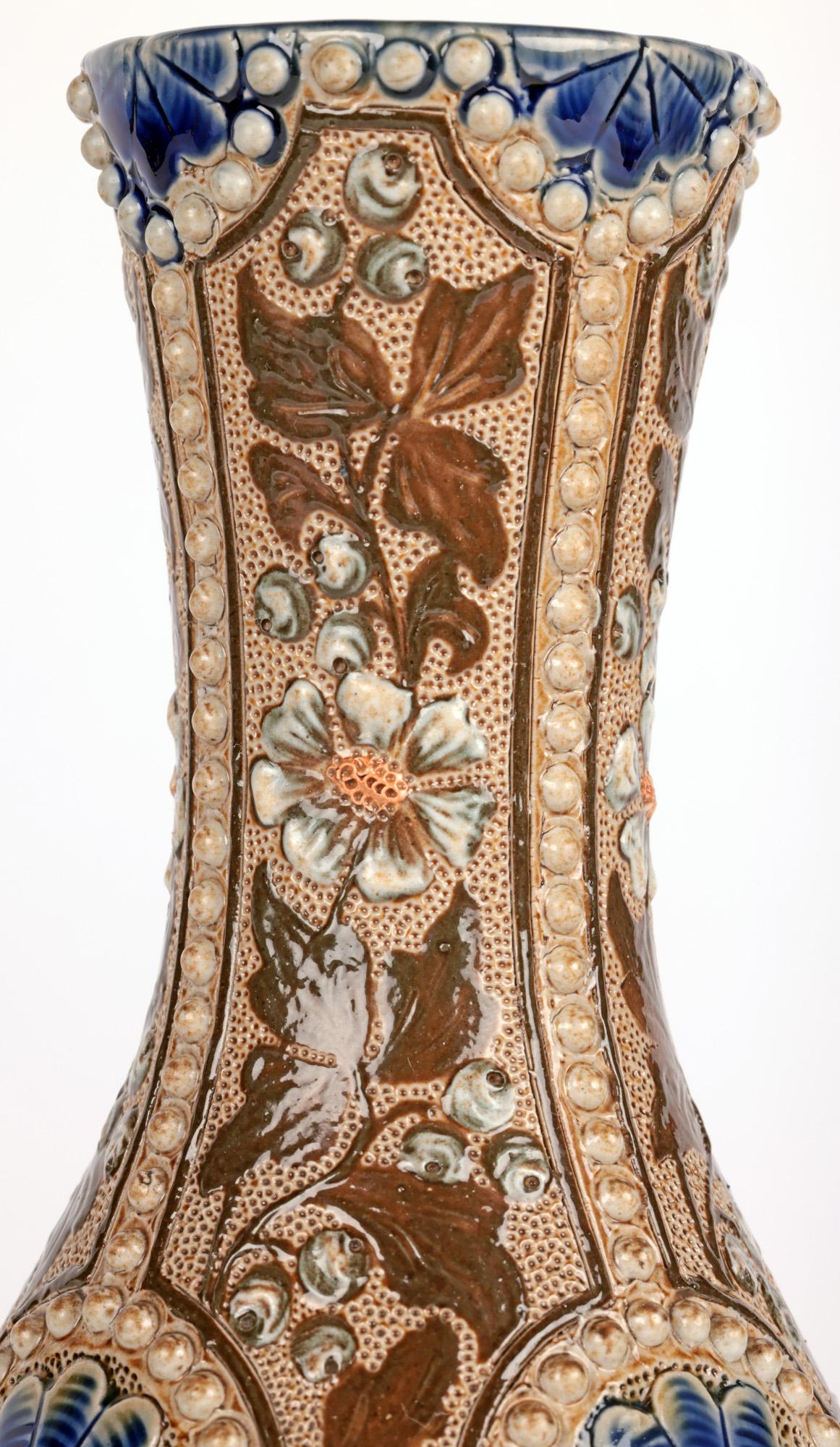 Frances E Lee Doulton Lambeth Pair Exceptional Floral Bottle Vases 7