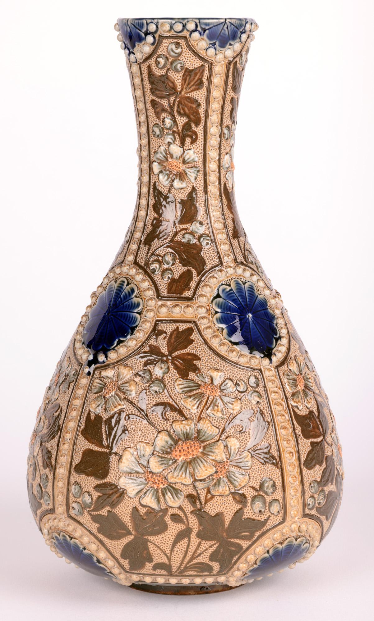Frances E Lee Doulton Lambeth Pair Exceptional Floral Bottle Vases In Good Condition In Bishop's Stortford, Hertfordshire