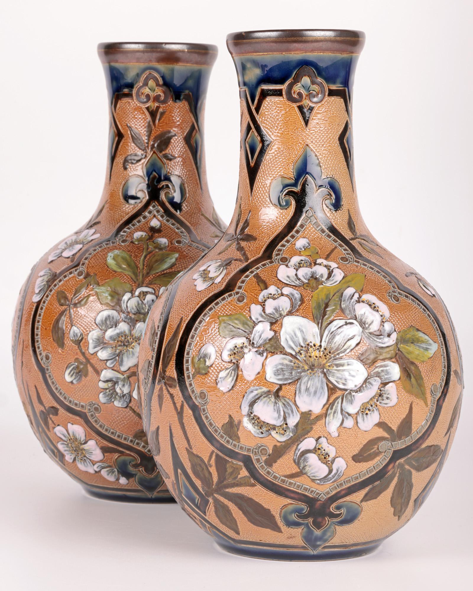 Frances E Lee Impressive Pair Doulton Lambeth Slaters Floral Painted Vase For Sale 6