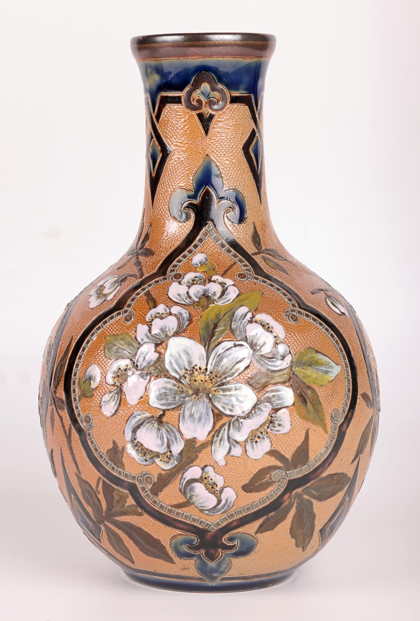 Aesthetic Movement Frances E Lee Impressive Pair Doulton Lambeth Slaters Floral Painted Vase For Sale
