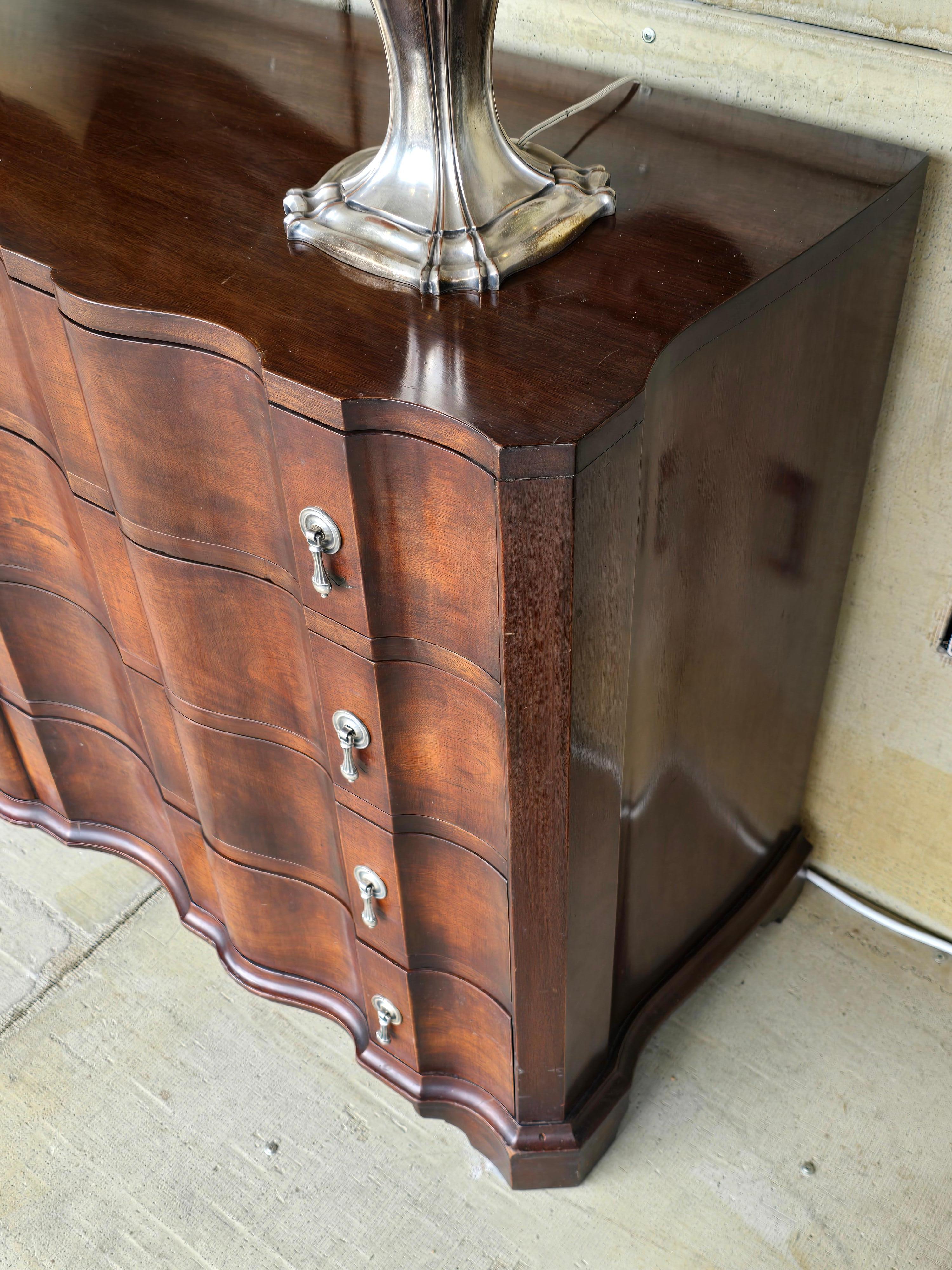 Art Deco Frances Elkins Attributed Mahogany Block-Front Chest with Silverplate Pulls For Sale
