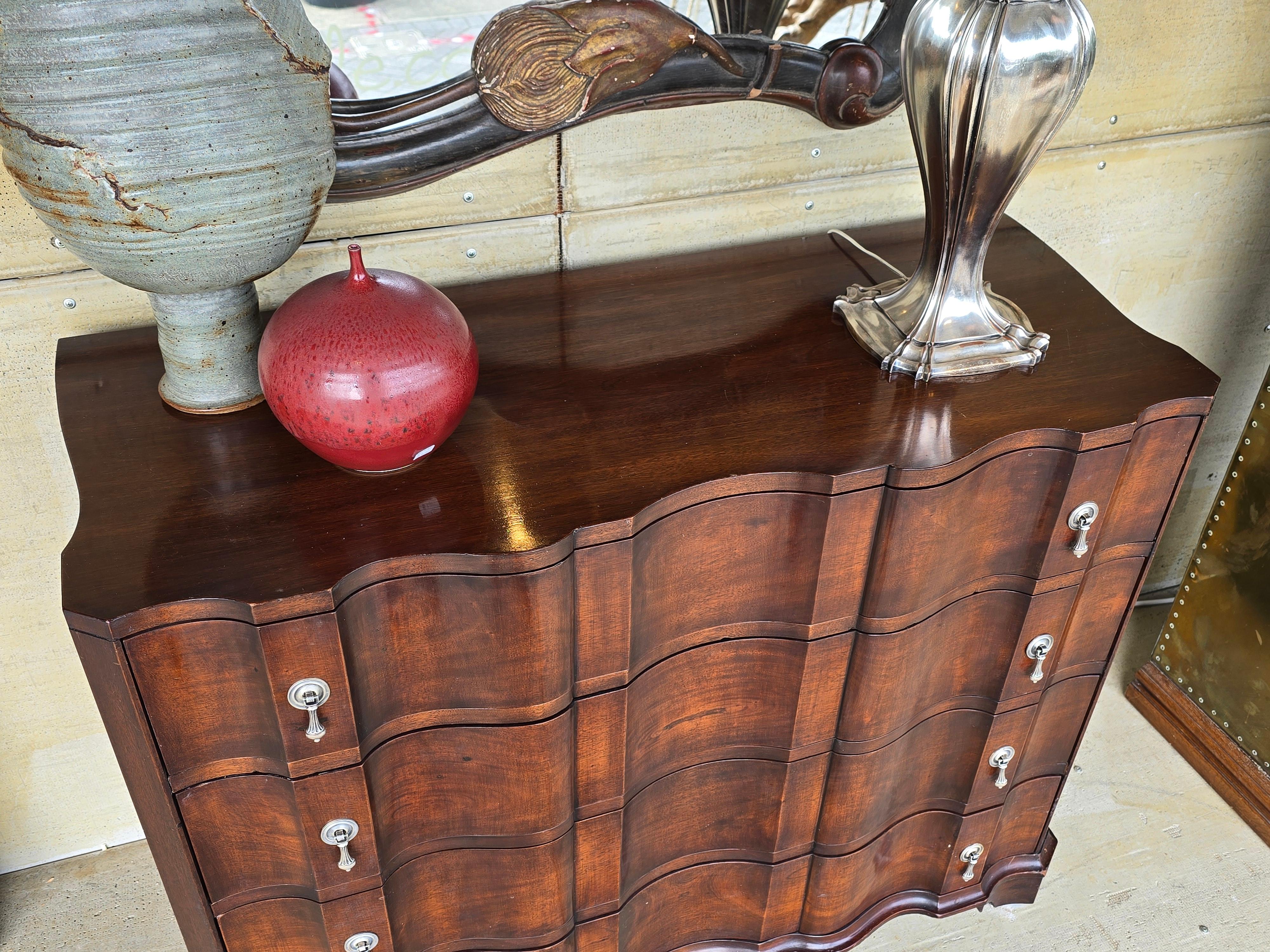 American Frances Elkins Attributed Mahogany Block-Front Chest with Silverplate Pulls For Sale