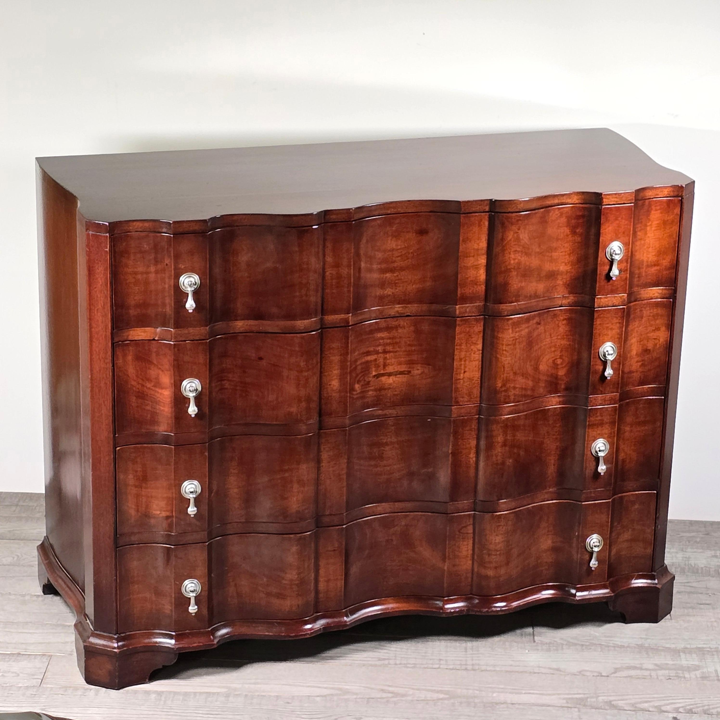 20th Century Frances Elkins Attributed Mahogany Block-Front Chest with Silverplate Pulls For Sale