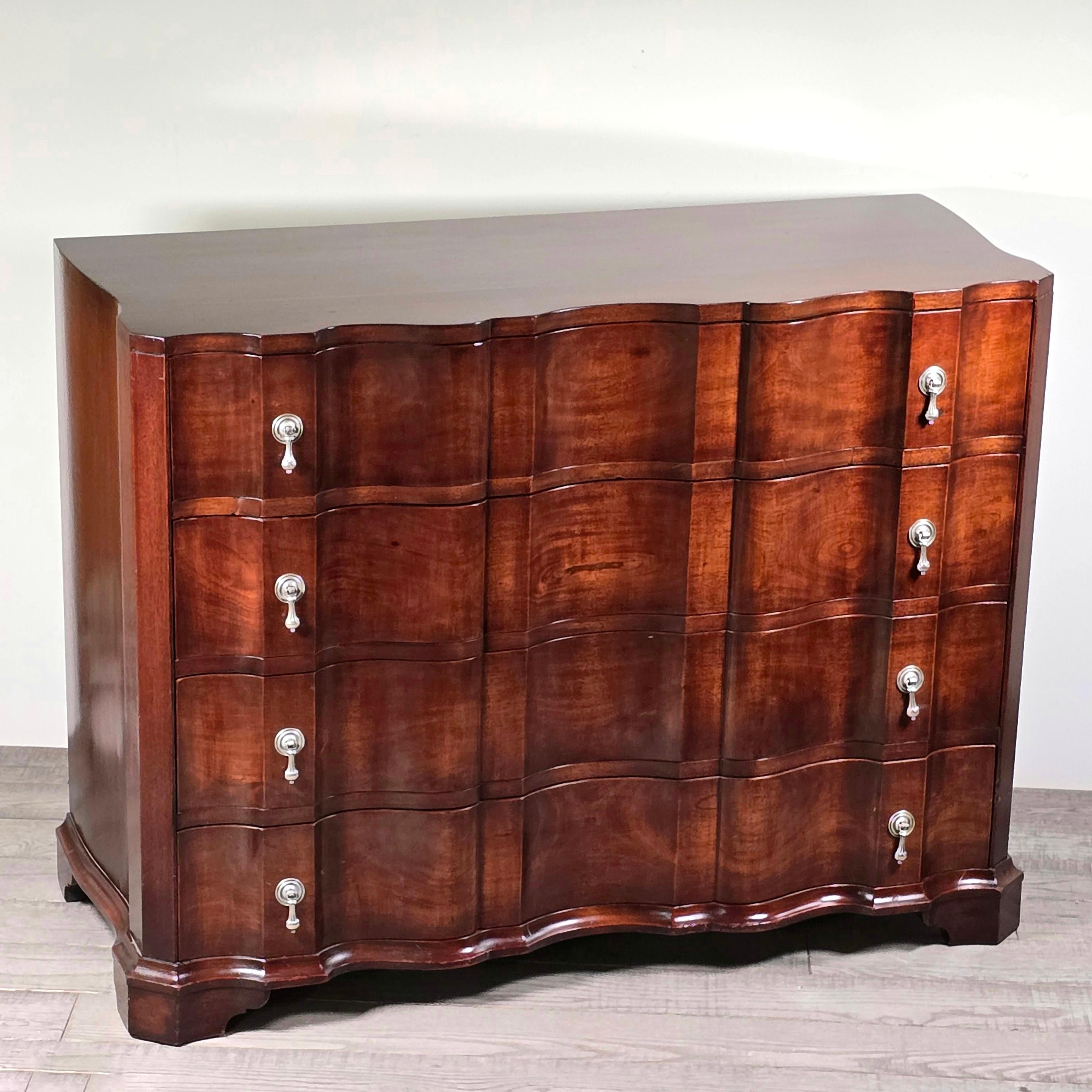 Frances Elkins Attributed Mahogany Block-Front Chest with Silverplate Pulls For Sale 1