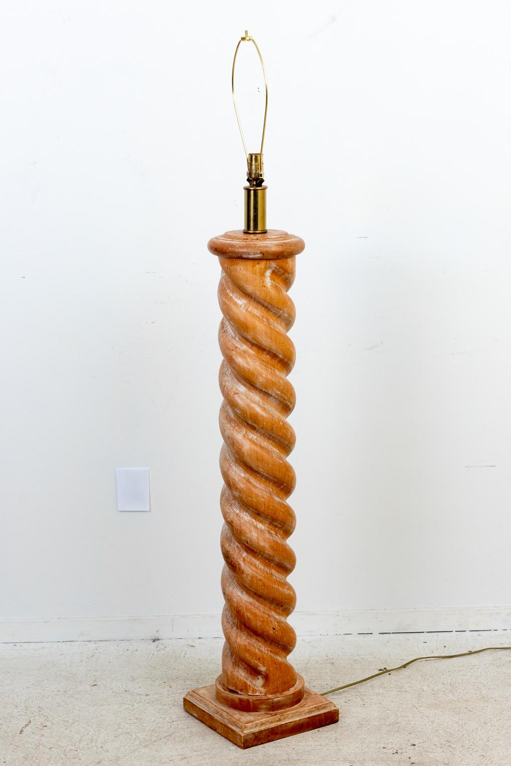 Hollywood Regency Frances Elkins Style Bleached Wood Turned Column Floor Lamp