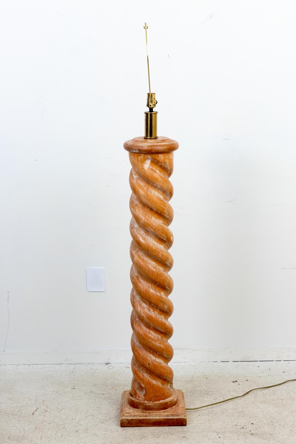 Italian Frances Elkins Style Bleached Wood Turned Column Floor Lamp