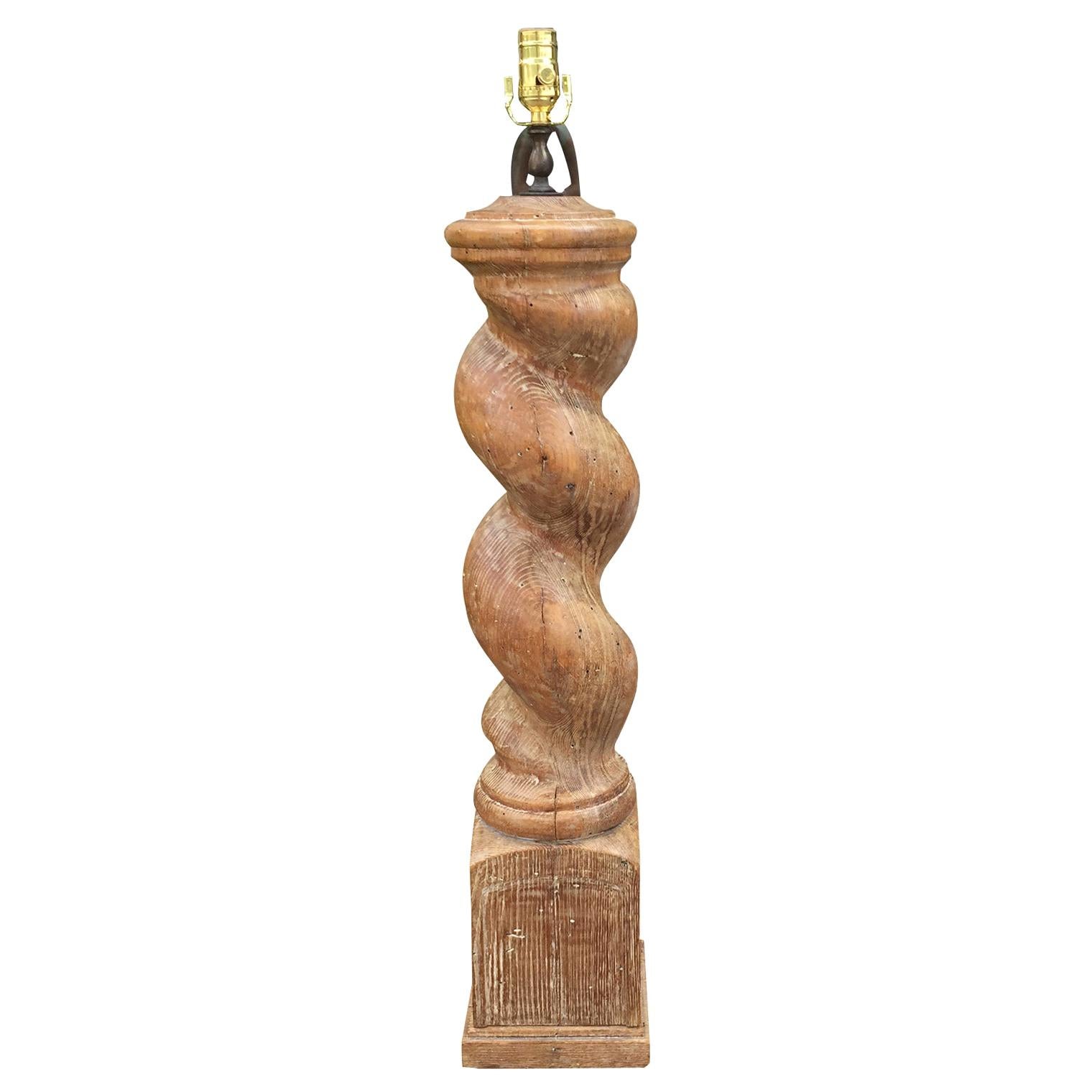 Frances Elkins Style Bleached Wood Turned Column Lamp with Limed Finish For Sale