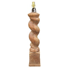 Frances Elkins Style Bleached Wood Turned Column Lamp with Limed Finish