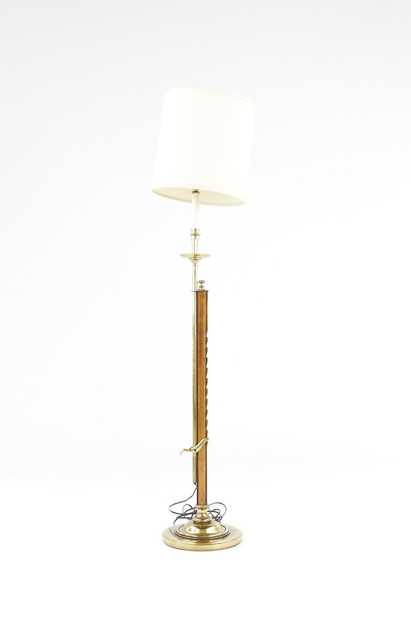 Late 20th Century Frances Elkins Style Mid Century Brass and Burlwood Adjustable Floor Lamp For Sale