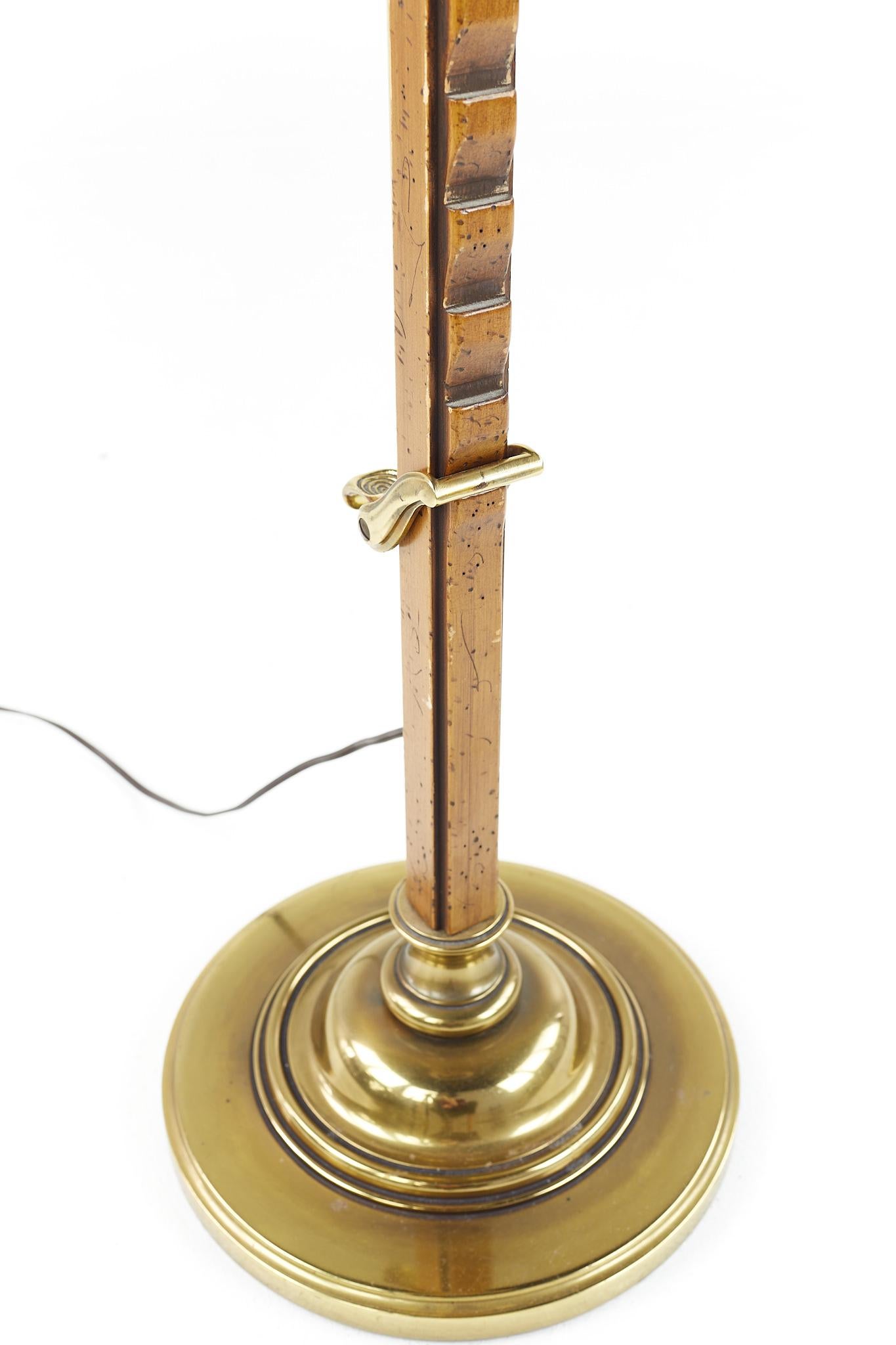 Frances Elkins Style Mid Century Brass and Burlwood Adjustable Floor Lamp For Sale 1