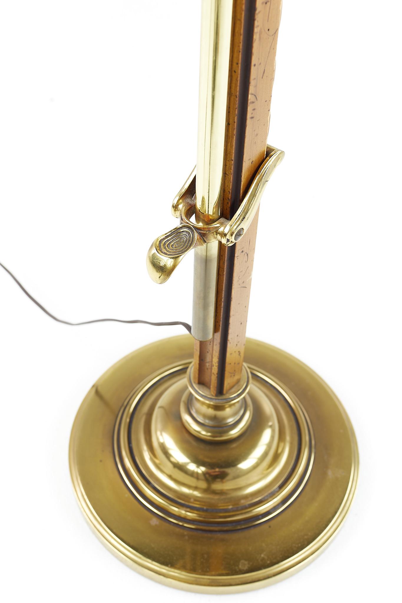 Frances Elkins Style Mid Century Brass and Burlwood Adjustable Floor Lamp For Sale 2