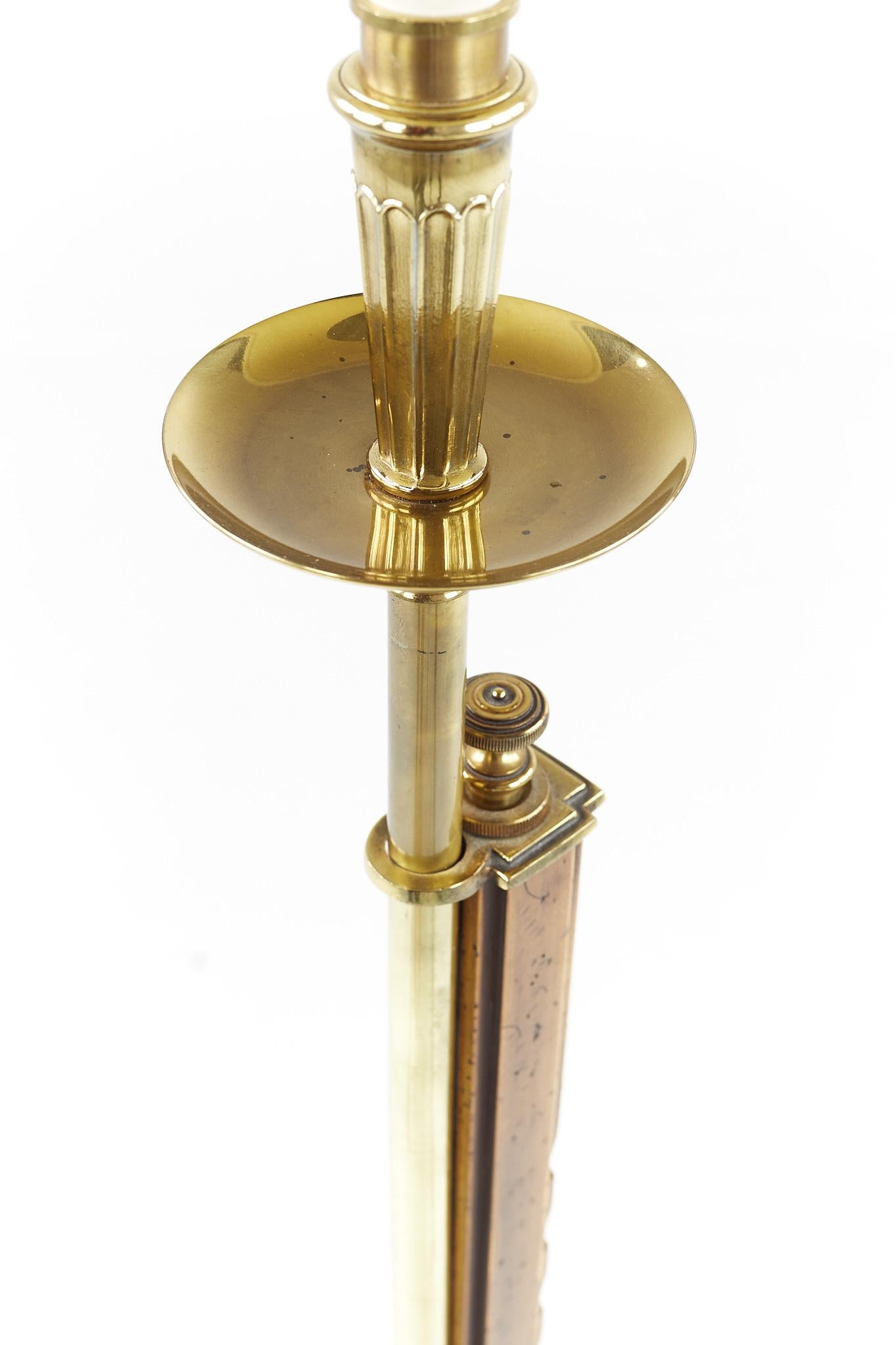 Frances Elkins Style Mid Century Brass and Burlwood Adjustable Floor Lamp For Sale 3