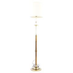 Retro Frances Elkins Style Mid Century Brass and Burlwood Adjustable Floor Lamp