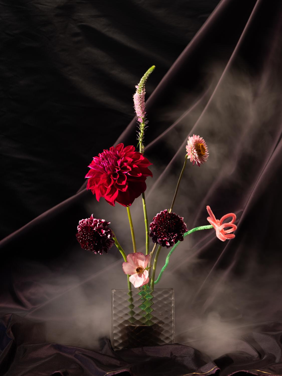 Frances F. Denny Still-Life Photograph - Make of your heart a burning fire (Dahlia, Mournful Widow, Spiked Speedwell...)