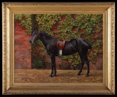 Ein Pferd in einem ummauerten Innenhof Antikes Ölgemälde von F. M. Hollams