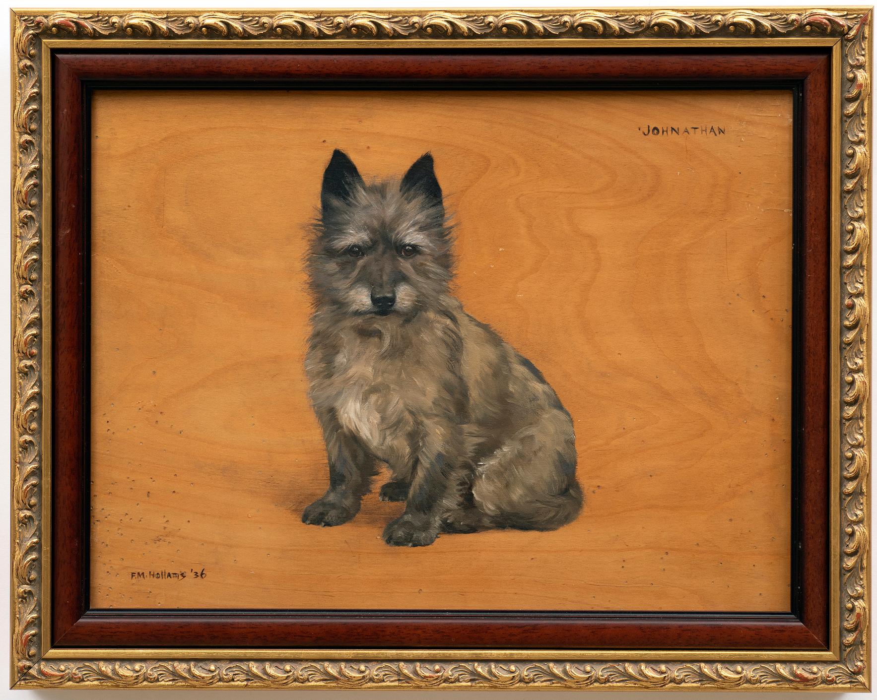 Frances (Florence) Mabel Hollams Animal Painting -  "Johnathan" Cairn Terrier Dog Portrait by Frances Mabel Hollams (Eng.1877-1963)