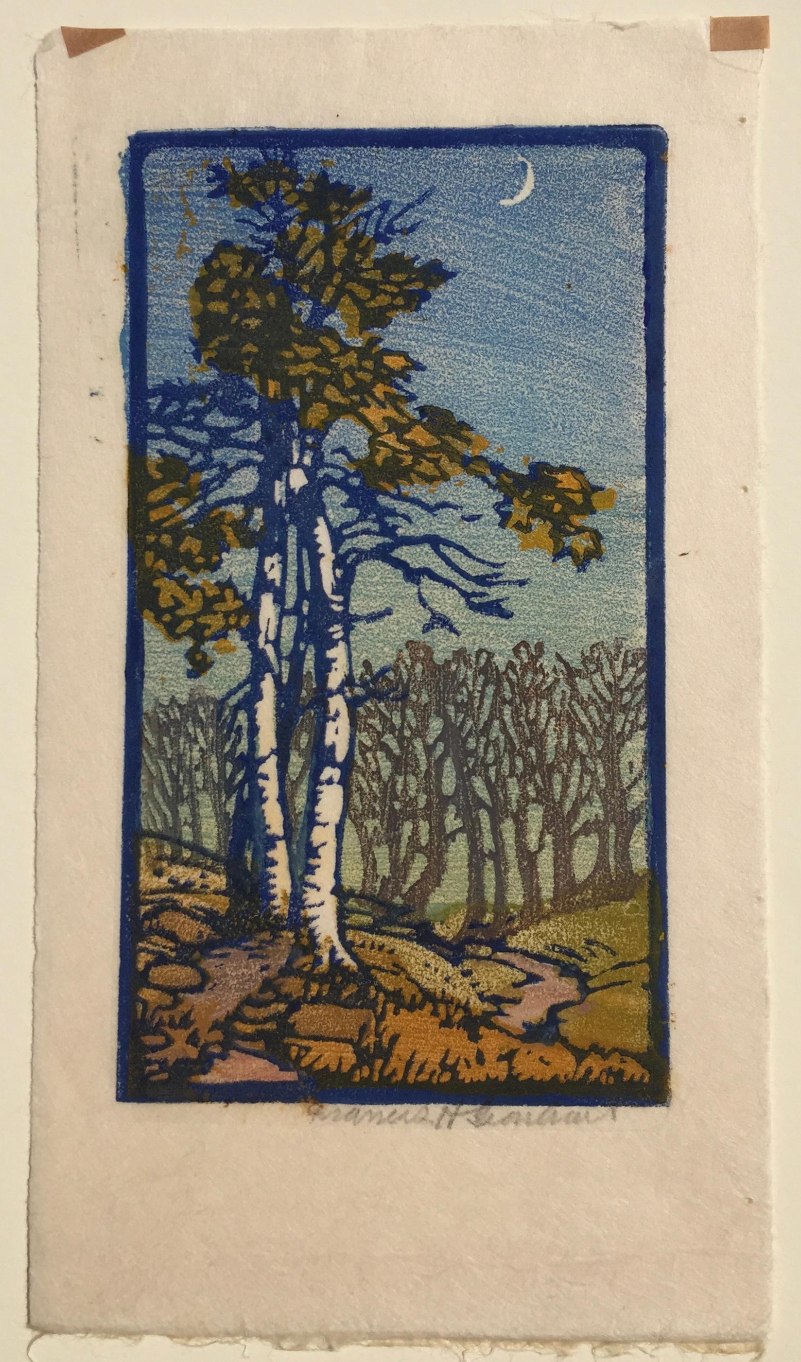 Crescent Moon, aka Autumn Sycamores, aka And Now the Moon - Print by Frances H. Gearhart